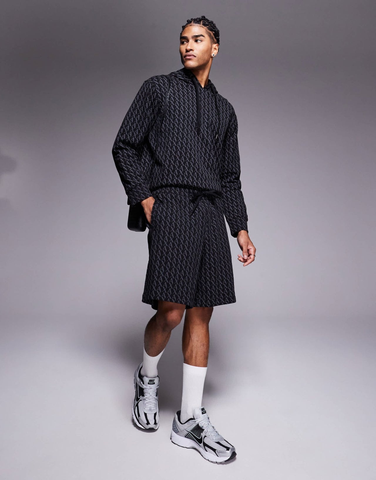 Armani Exchange all over logo print shorts co - ord in black - ASOS Sample Sale EU Store