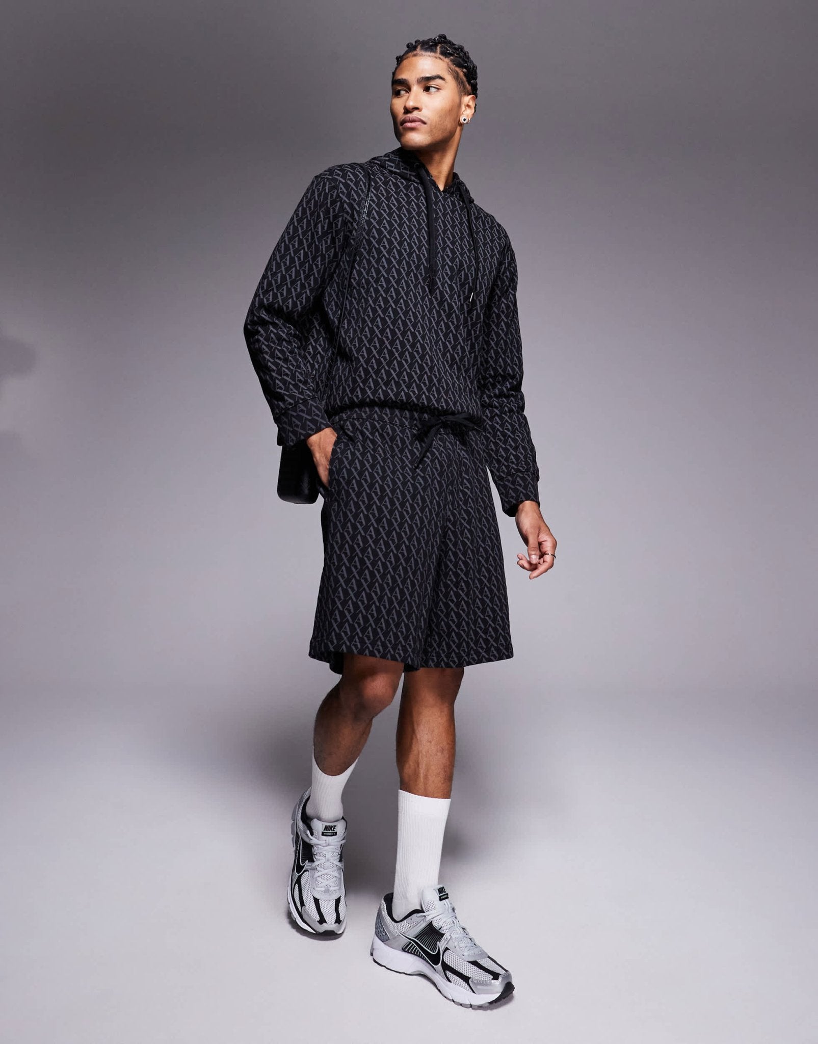 Armani Exchange all over logo print shorts co - ord in black - ASOS Sample Sale EU Store