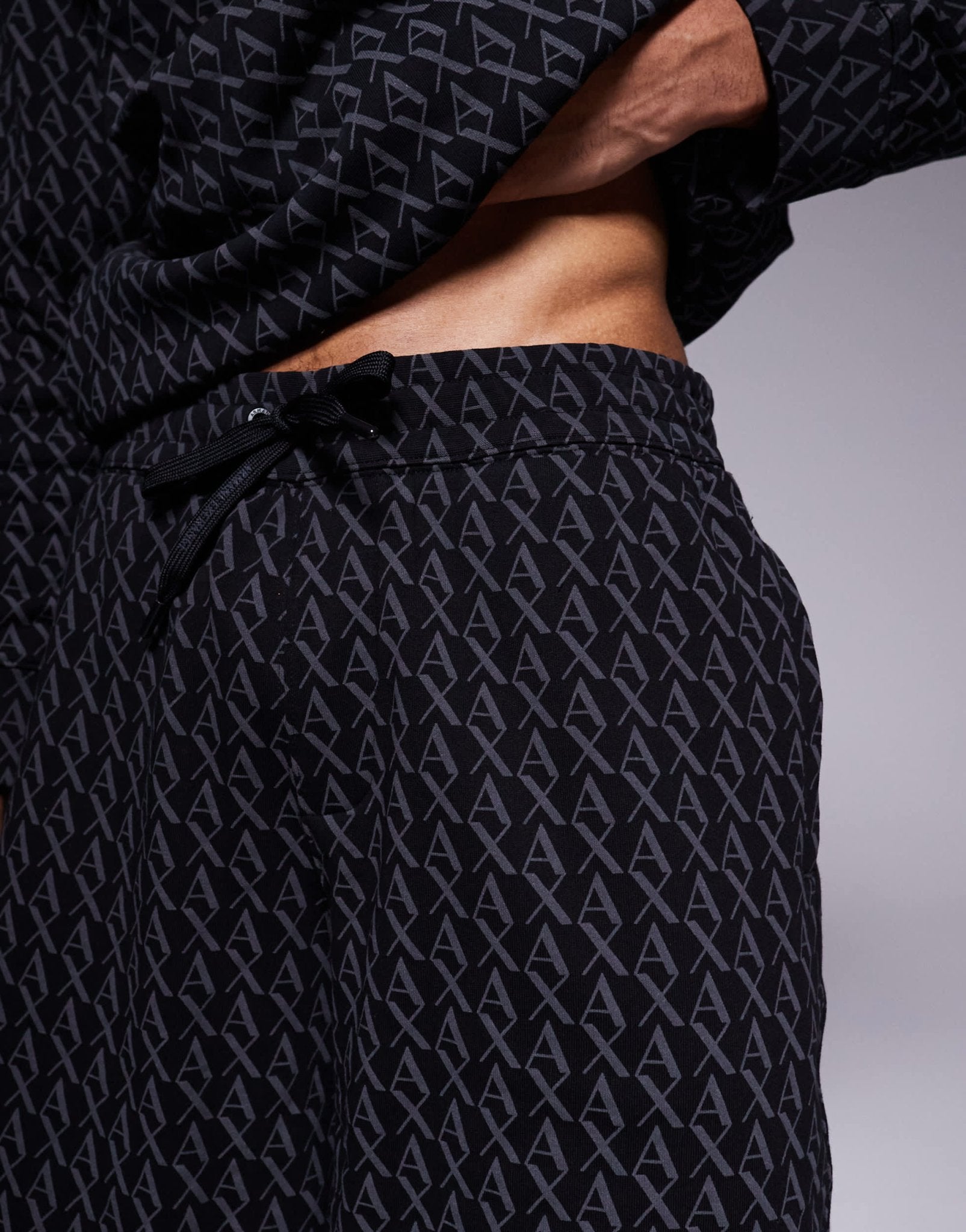 Armani Exchange all over logo print shorts co - ord in black - ASOS Sample Sale EU Store