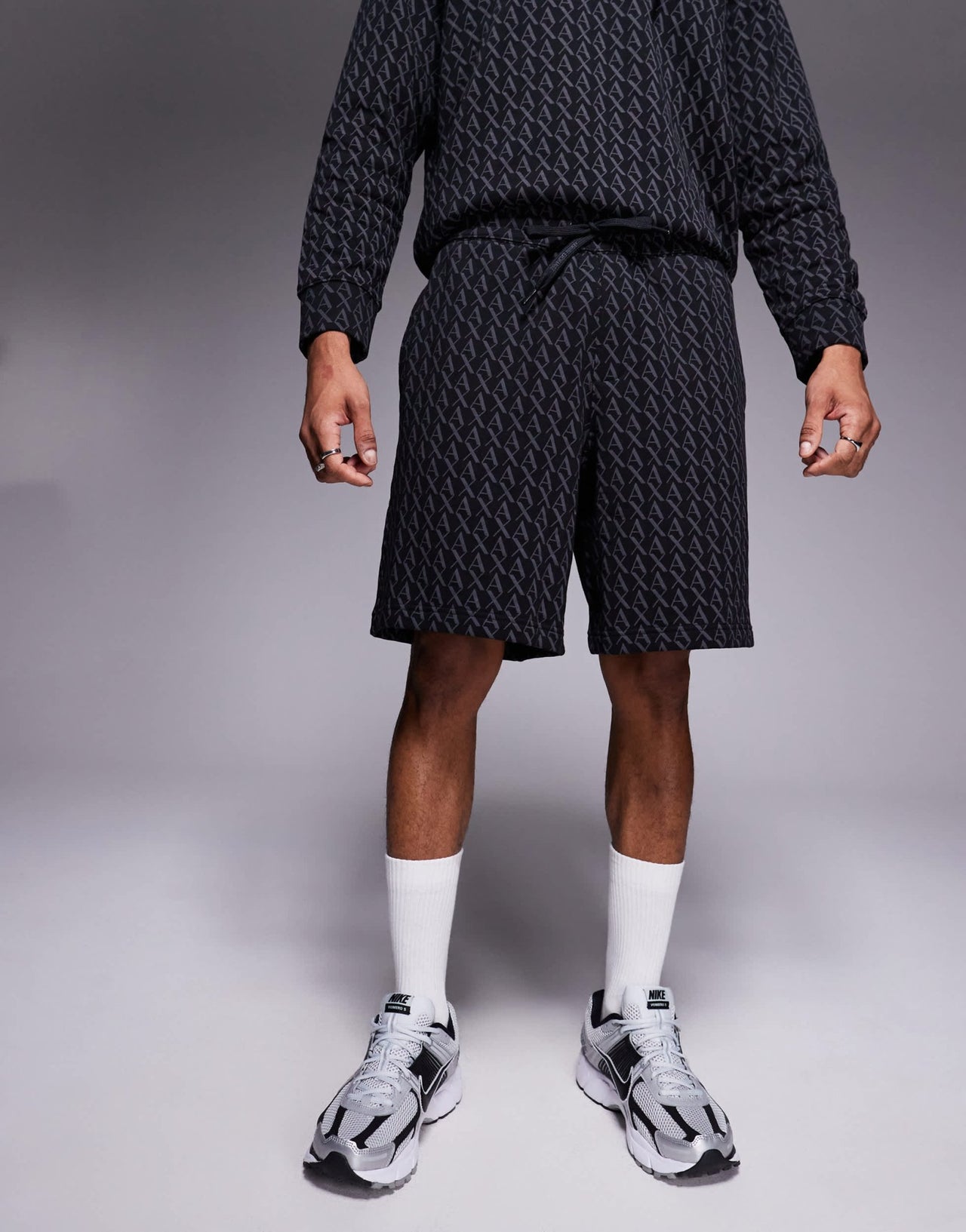 Armani Exchange all over logo print shorts co - ord in black - ASOS Sample Sale EU Store