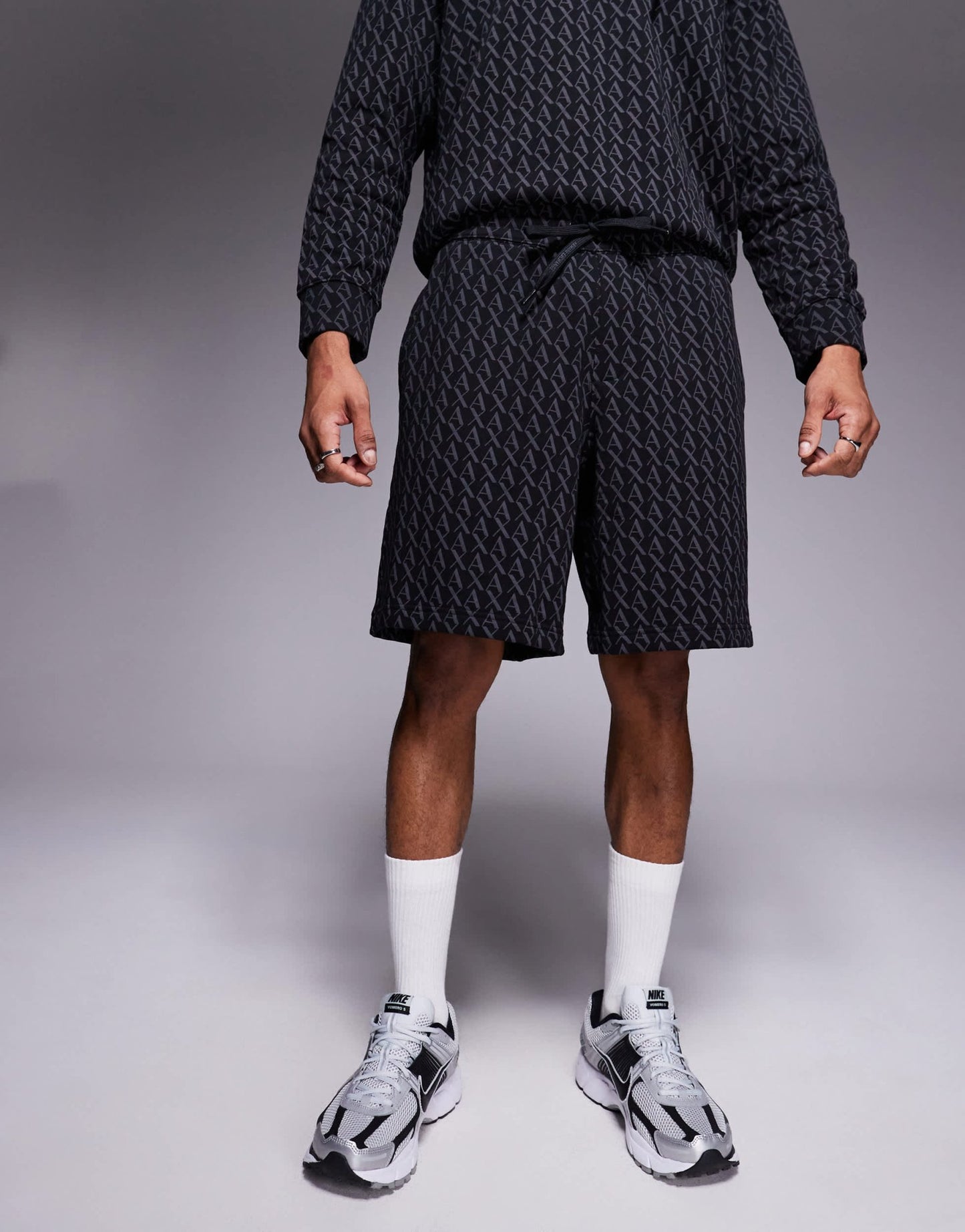 Armani Exchange all over logo print shorts co - ord in black - ASOS Sample Sale EU Store
