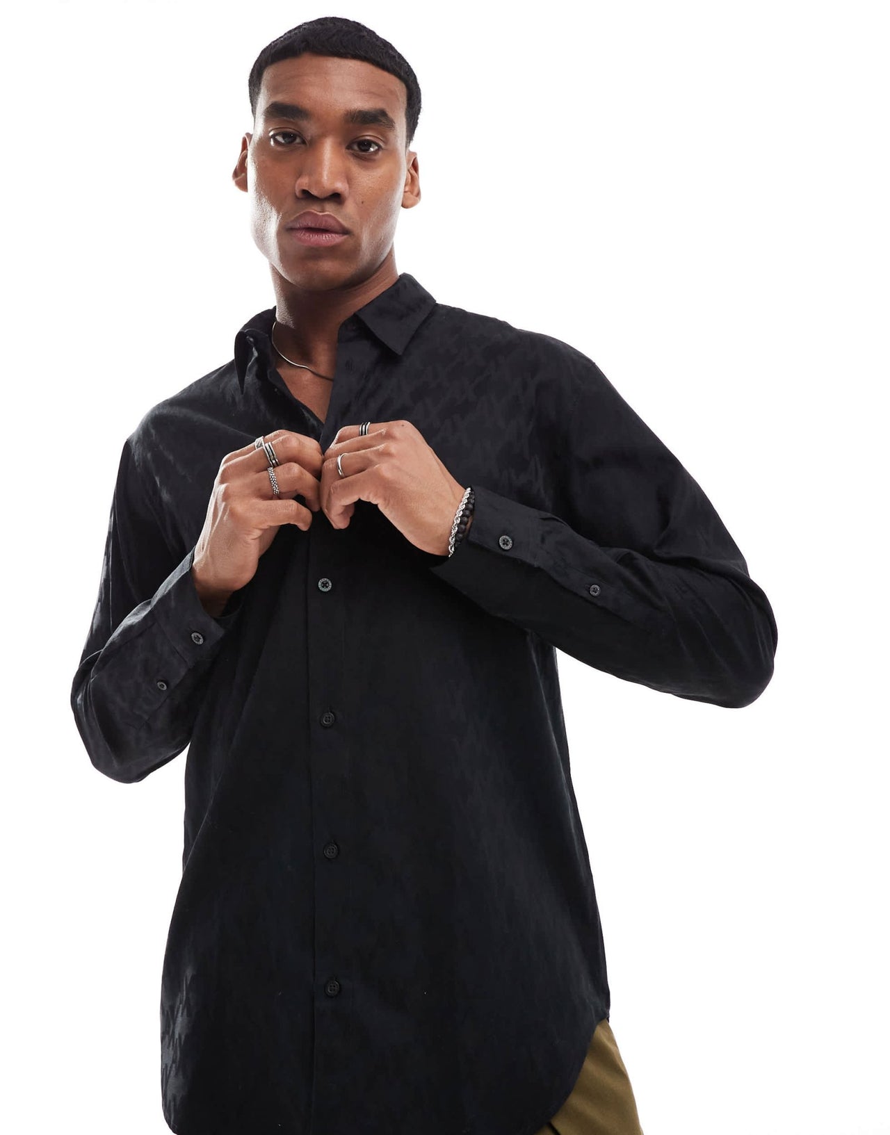 Armani Exchange all over logo printed long sleeve shirt with satin shine effect in black - ASOS Sample Sale EU Store