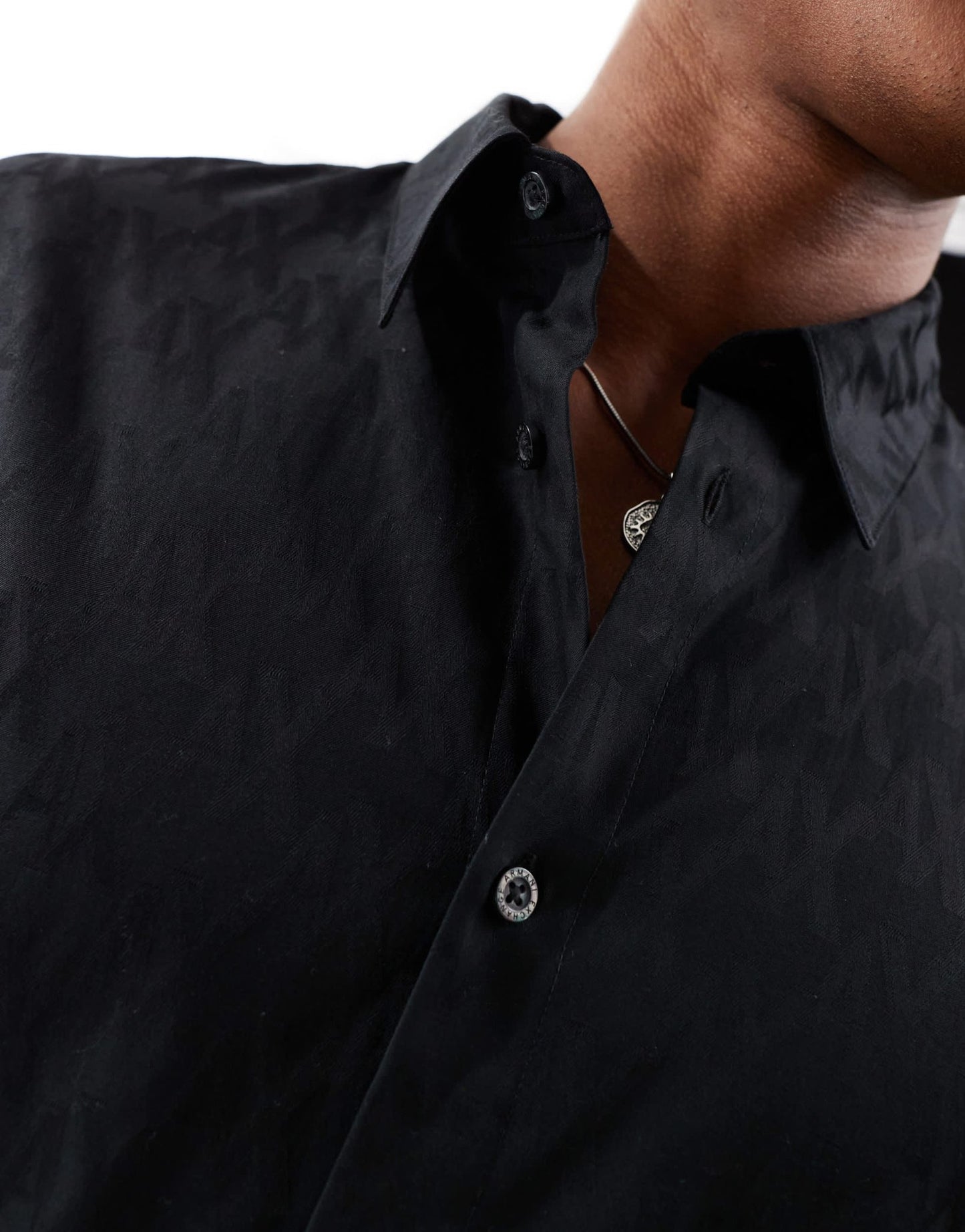 Armani Exchange all over logo printed long sleeve shirt with satin shine effect in black - ASOS Sample Sale EU Store