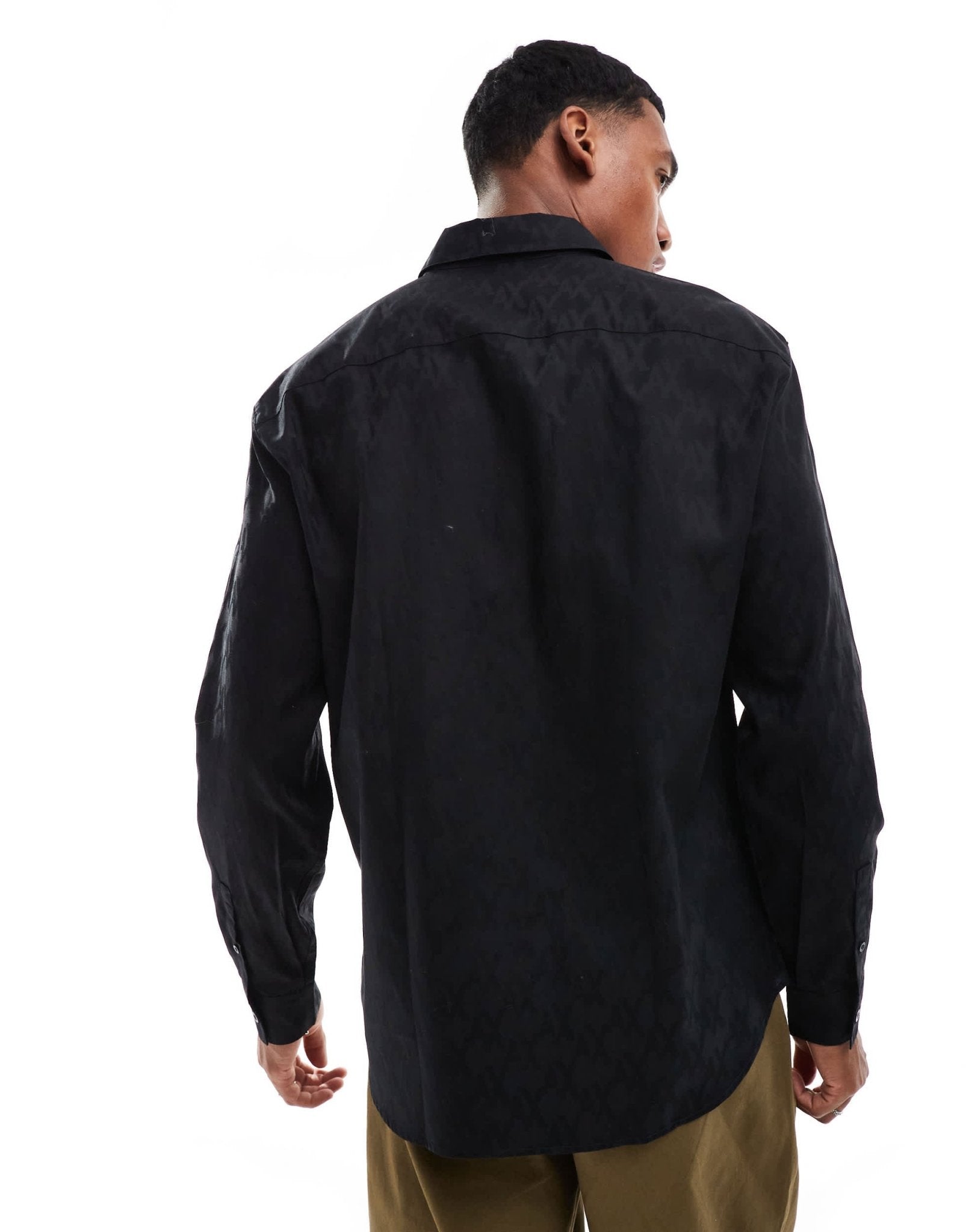 Armani Exchange all over logo printed long sleeve shirt with satin shine effect in black - ASOS Sample Sale EU Store