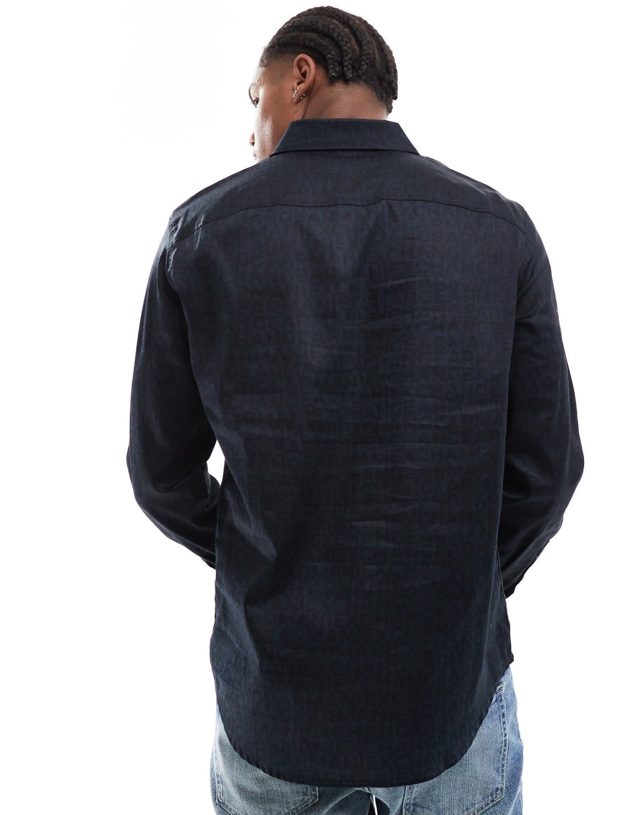 Armani Exchange all over logo text long sleeve shirt in navy - ASOS Sample Sale EU Store