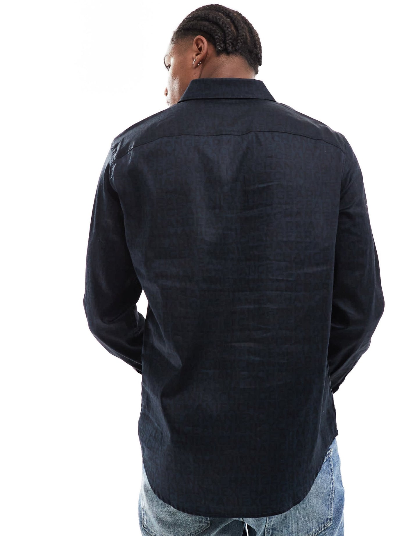 Armani Exchange all over logo text long sleeve shirt in navy - ASOS Sample Sale EU Store