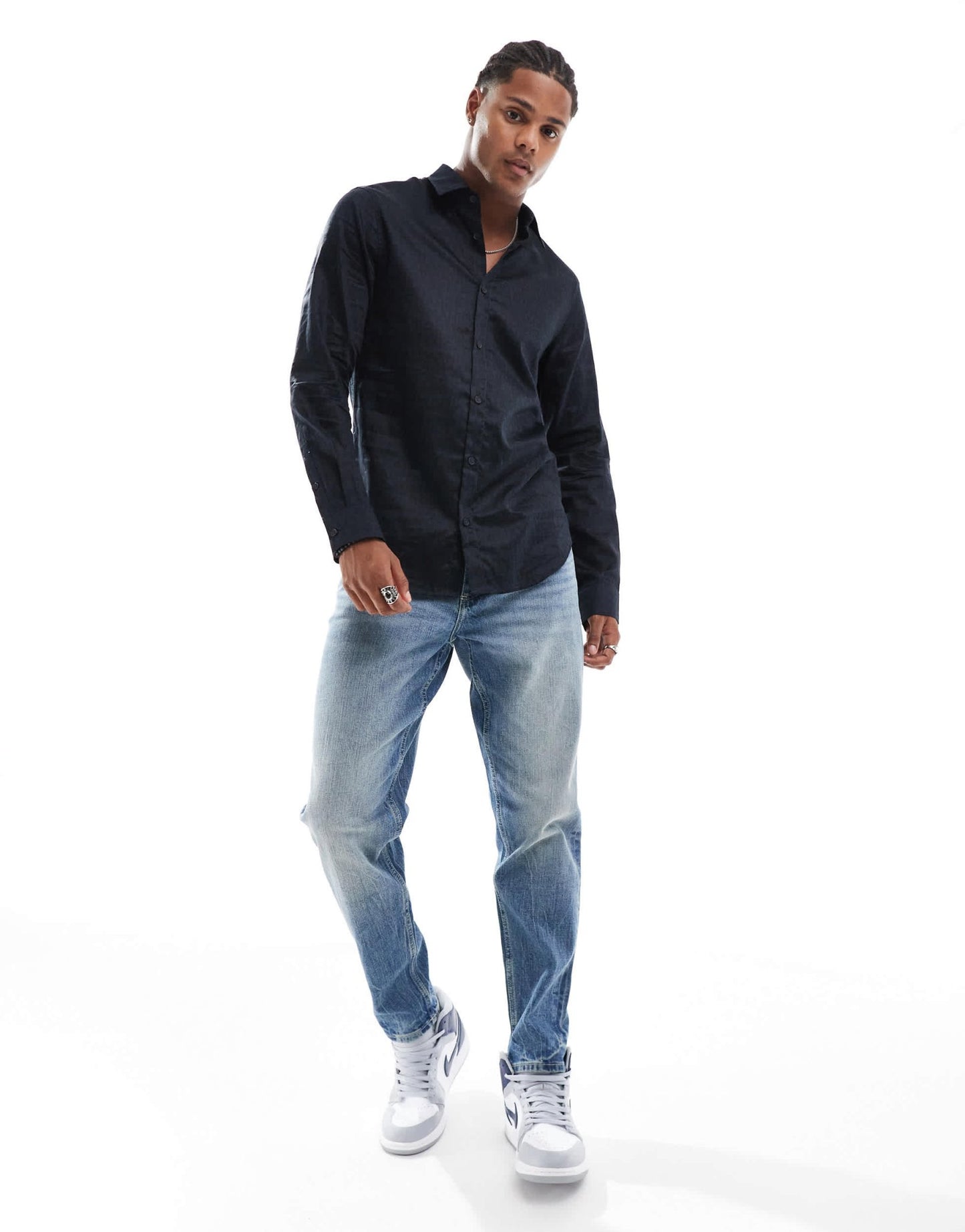 Armani Exchange all over logo text long sleeve shirt in navy - ASOS Sample Sale EU Store
