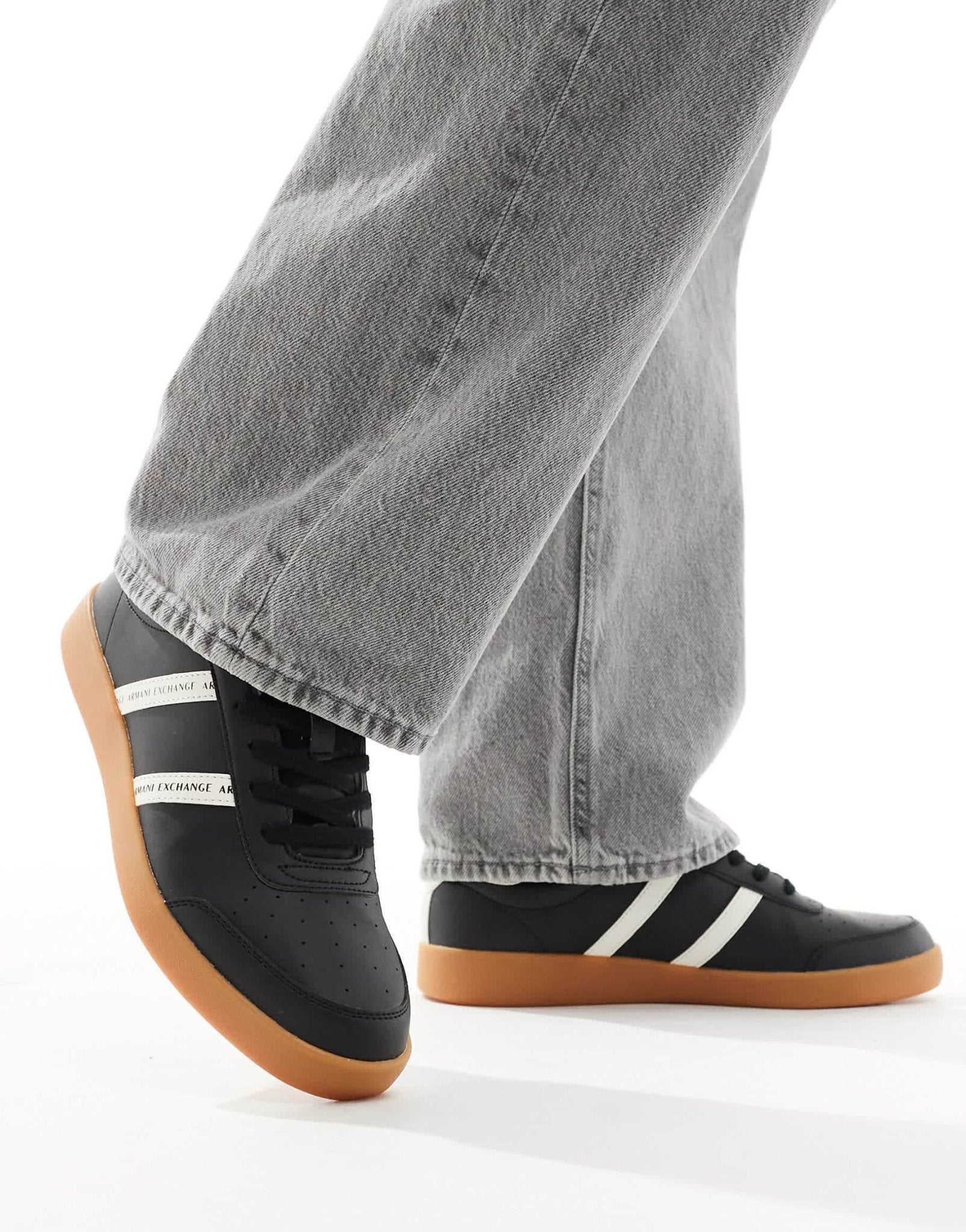 Armani Exchange double logo stripe gum sole trainers in black/off white - ASOS Sample Sale EU Store