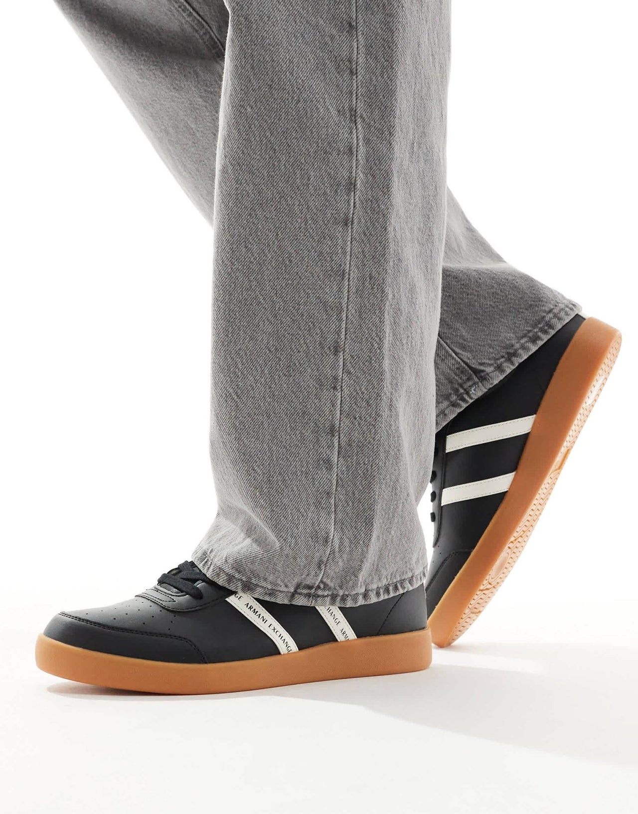 Armani Exchange double logo stripe gum sole trainers in black/off white - ASOS Sample Sale EU Store