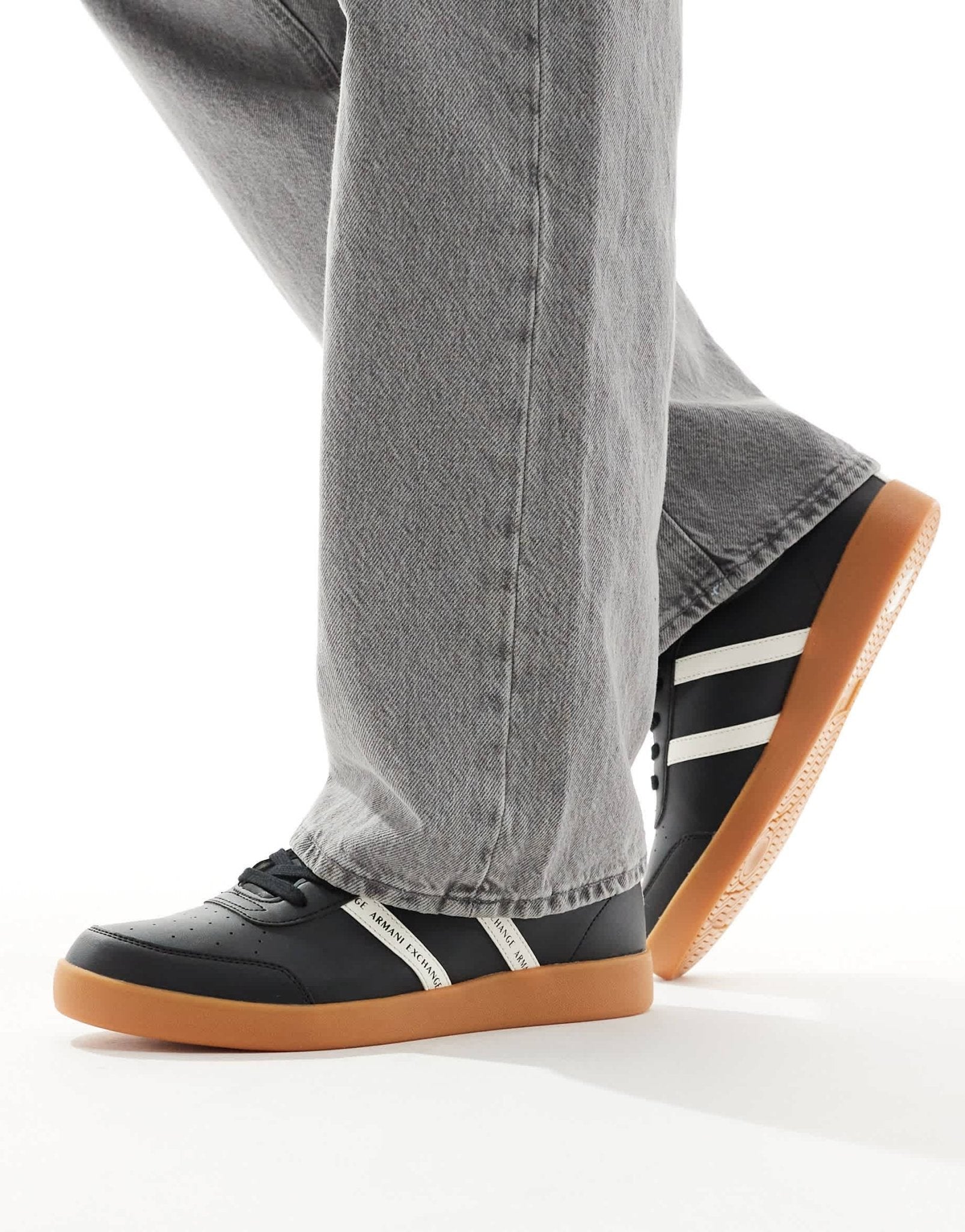Armani Exchange double logo stripe gum sole trainers in black/off white - ASOS Sample Sale EU Store