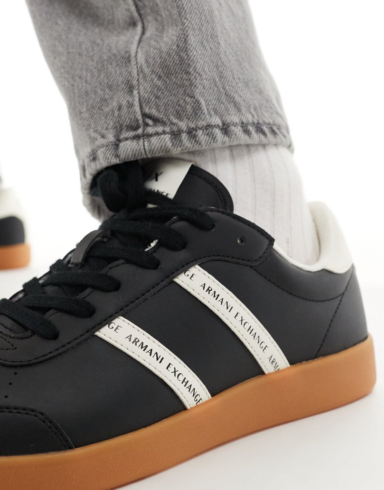 Armani Exchange double logo stripe gum sole trainers in black/off white - ASOS Sample Sale EU Store