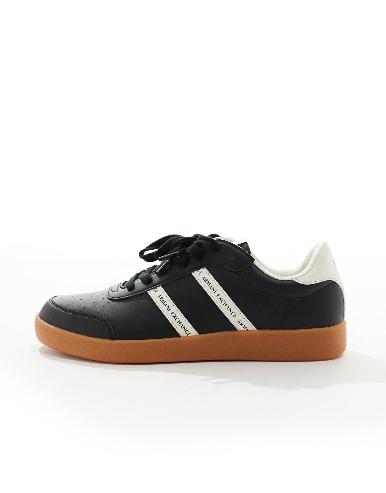 Armani Exchange double logo stripe gum sole trainers in black/off white - ASOS Sample Sale EU Store