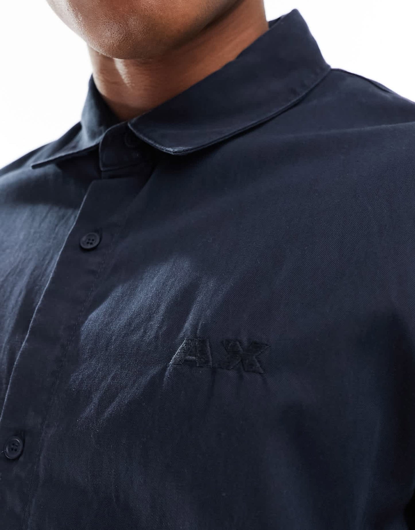 Armani Exchange half sleeve boxy fit shirt in navy - ASOS Sample Sale EU Store
