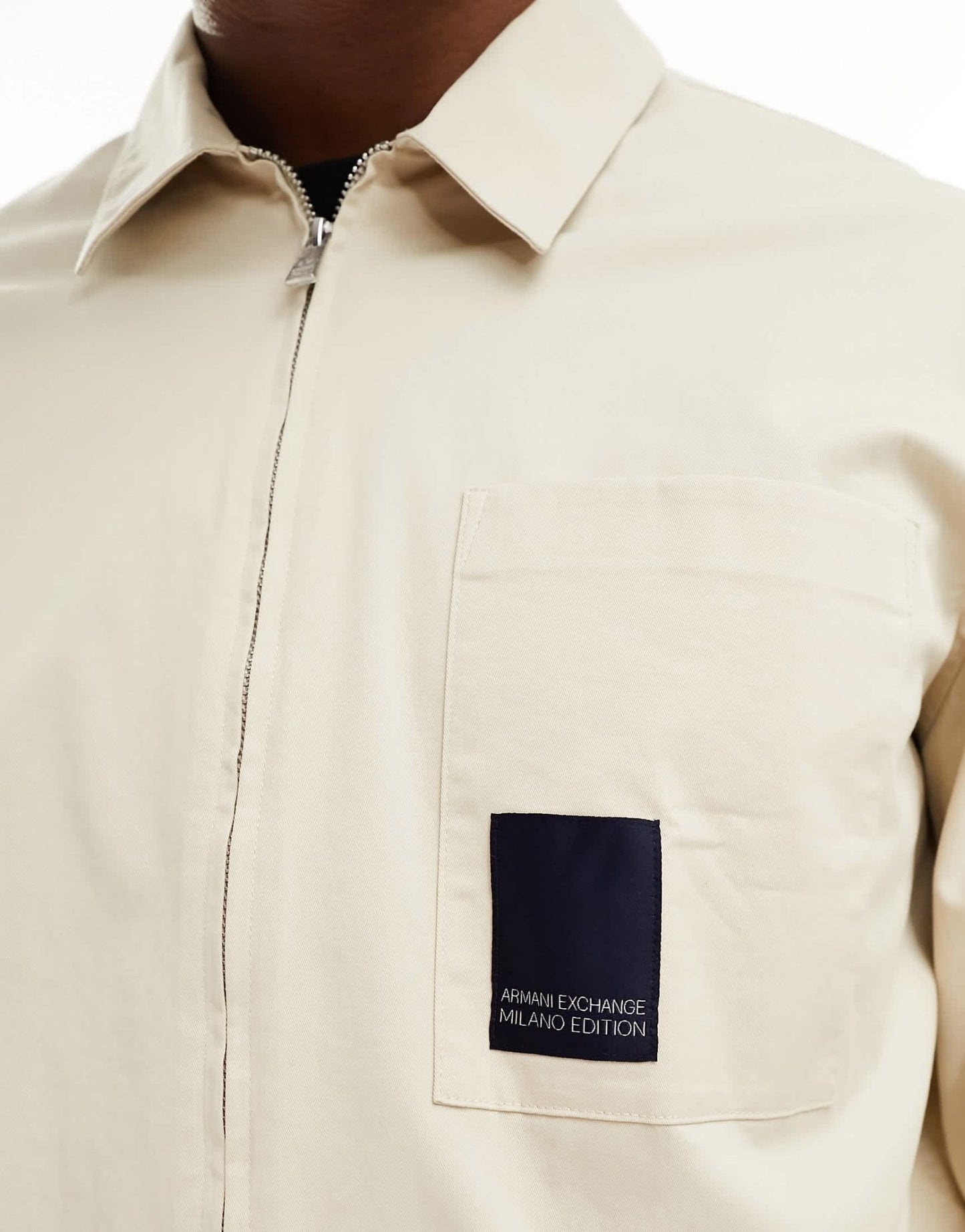 Armani Exchange logo label pocket zip front loose fit overshirt in beige - ASOS Sample Sale EU Store
