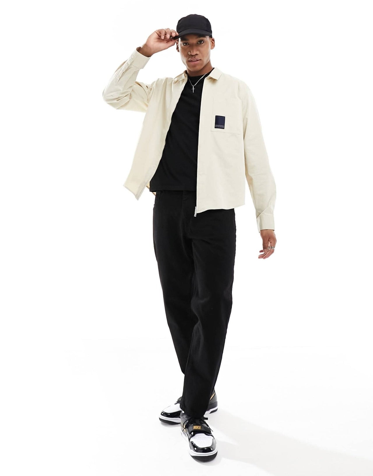 Armani Exchange logo label pocket zip front loose fit overshirt in beige - ASOS Sample Sale EU Store