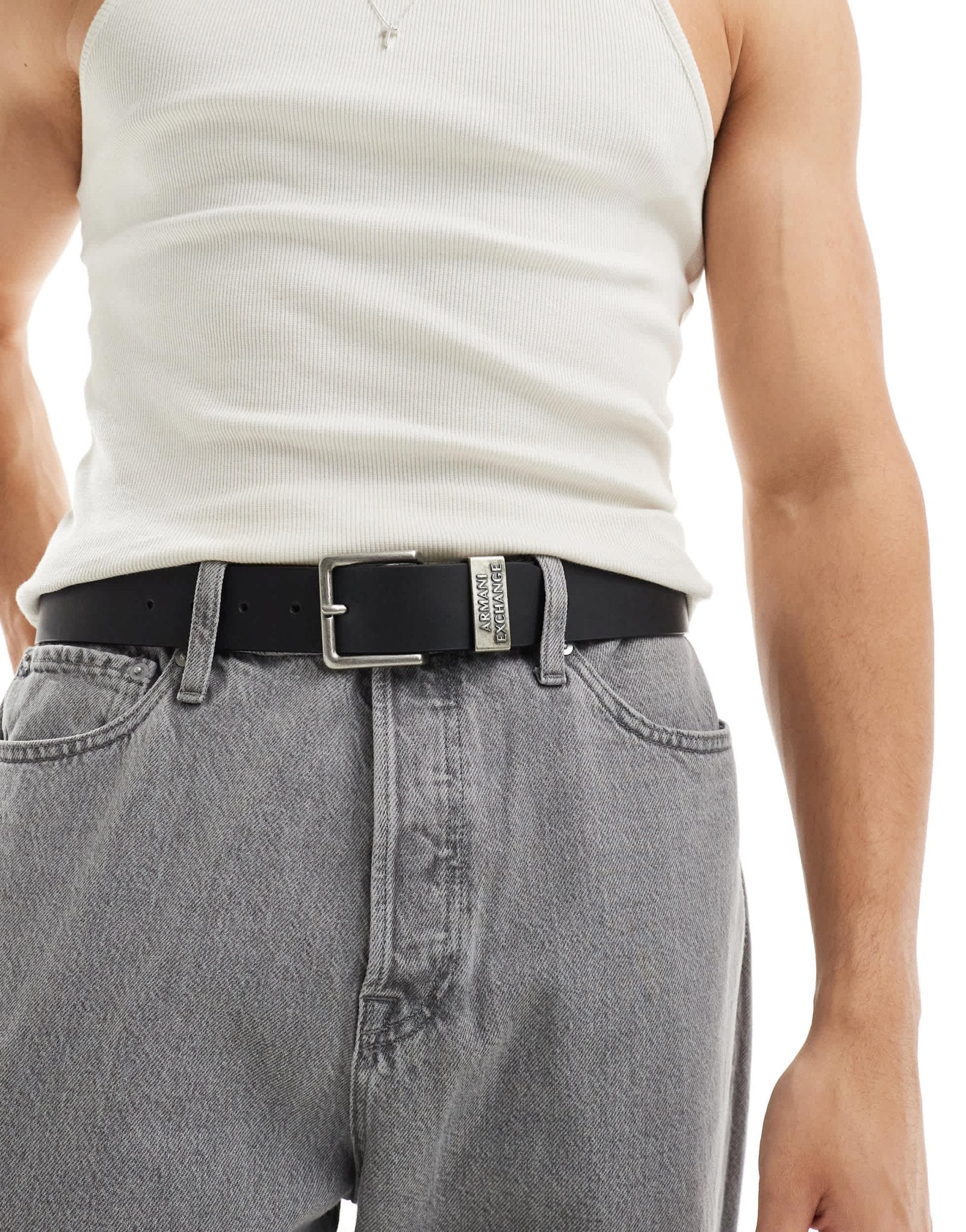 Armani Exchange logo leather belt in black - ASOS Sample Sale EU Store