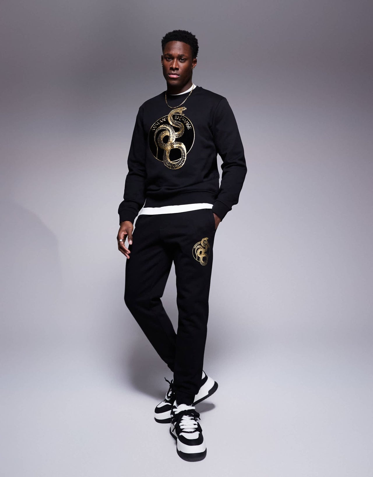 Armani Exchange lunar capsule snake joggers in black - ASOS Sample Sale EU Store