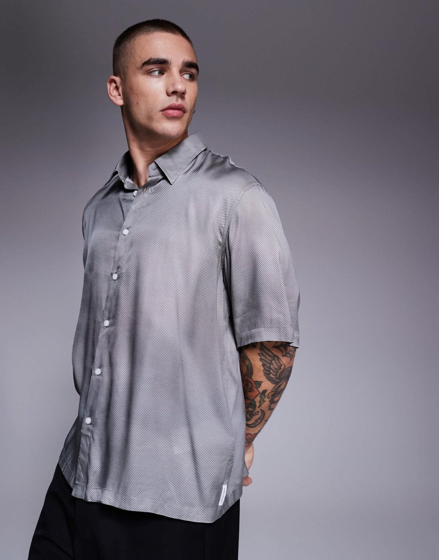 Armani Exchange short sleeve printed shirt in grey - ASOS Sample Sale EU Store