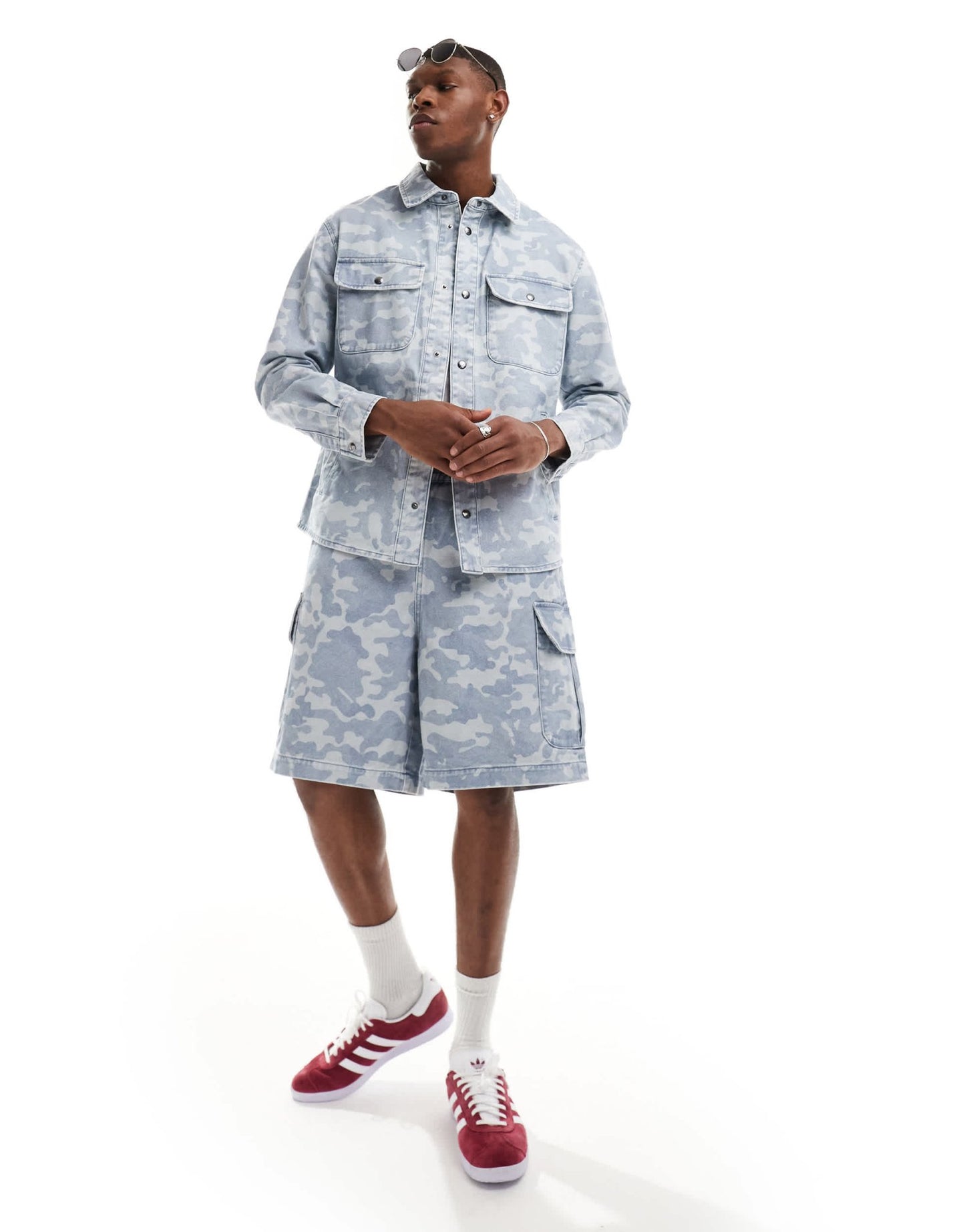 Armani Exchange tonal camo pattern denim overshirt in light blue CO - ORD - ASOS Sample Sale EU Store