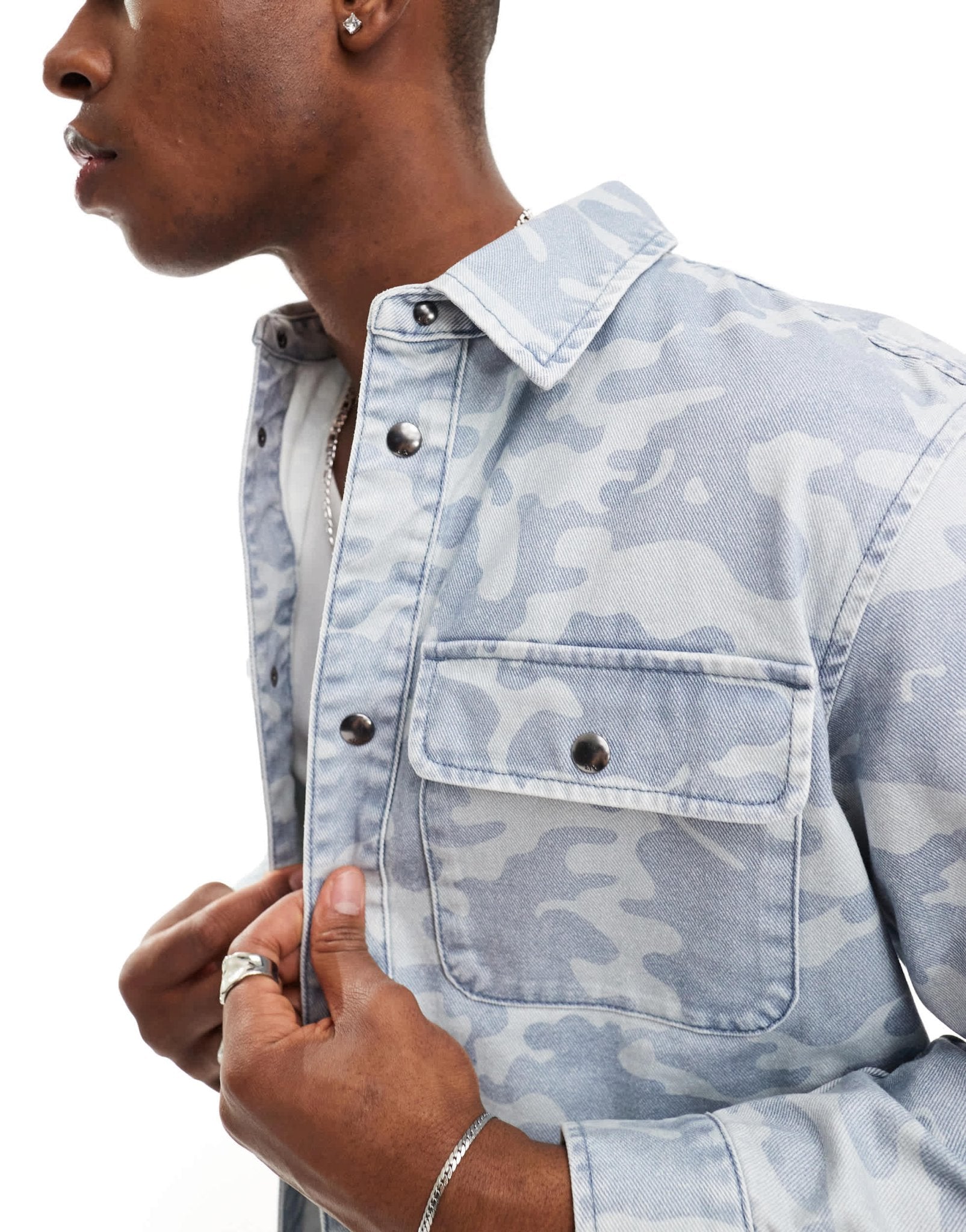 Armani Exchange tonal camo pattern denim overshirt in light blue CO - ORD - ASOS Sample Sale EU Store