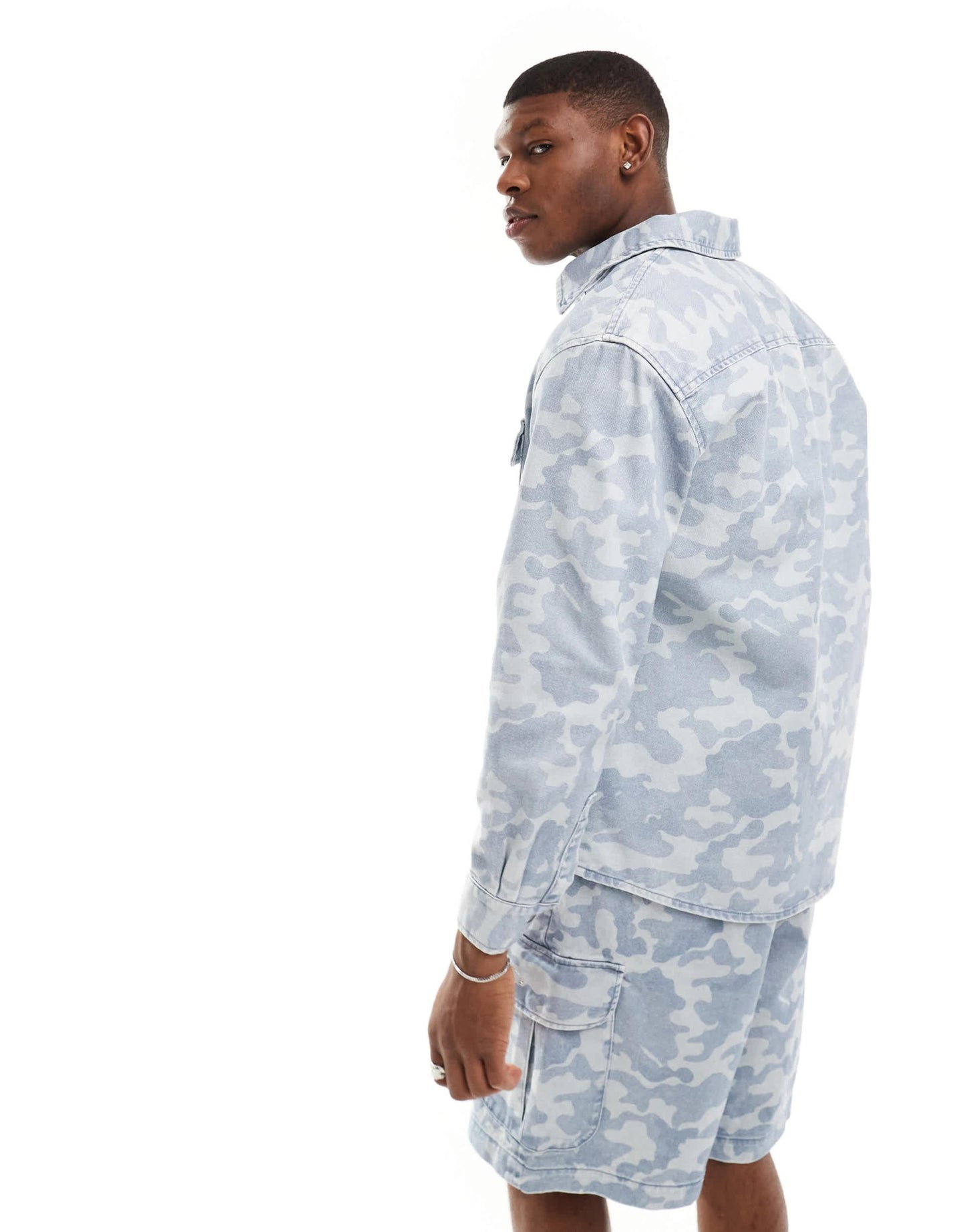 Armani Exchange tonal camo pattern denim overshirt in light blue CO - ORD - ASOS Sample Sale EU Store