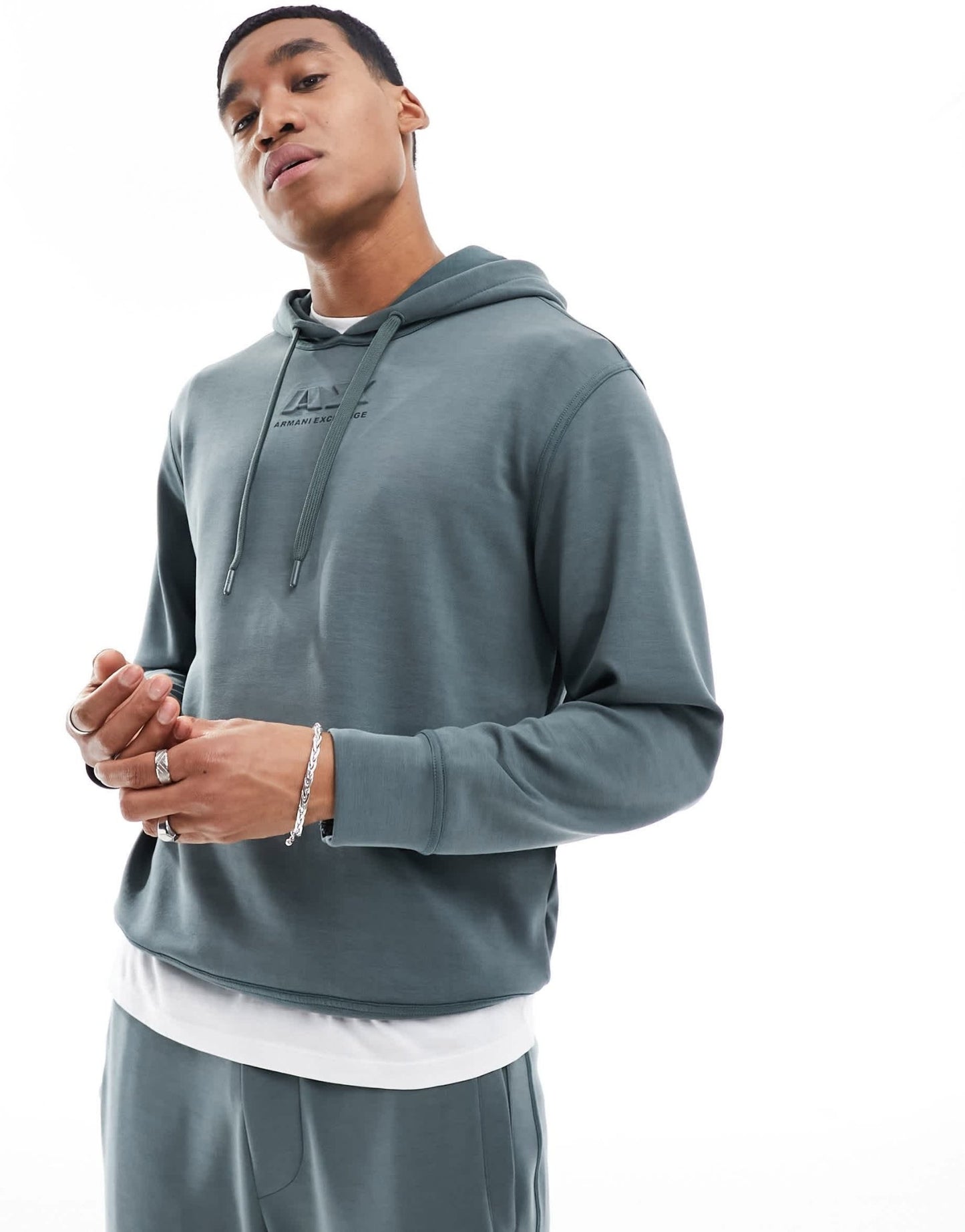 Armani Exchange tonal centre logo hoodie in charcoal CO - ORD - ASOS Sample Sale EU Store