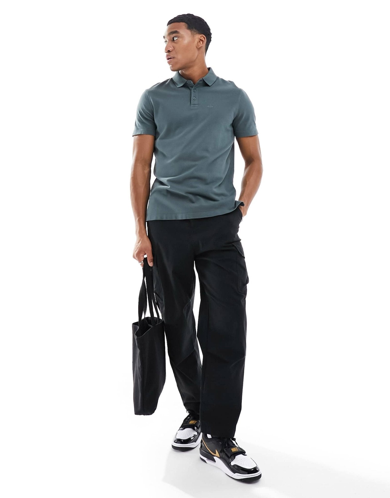 Armani Exchange tonal logo regular fit polo in charcoal - ASOS Sample Sale EU Store