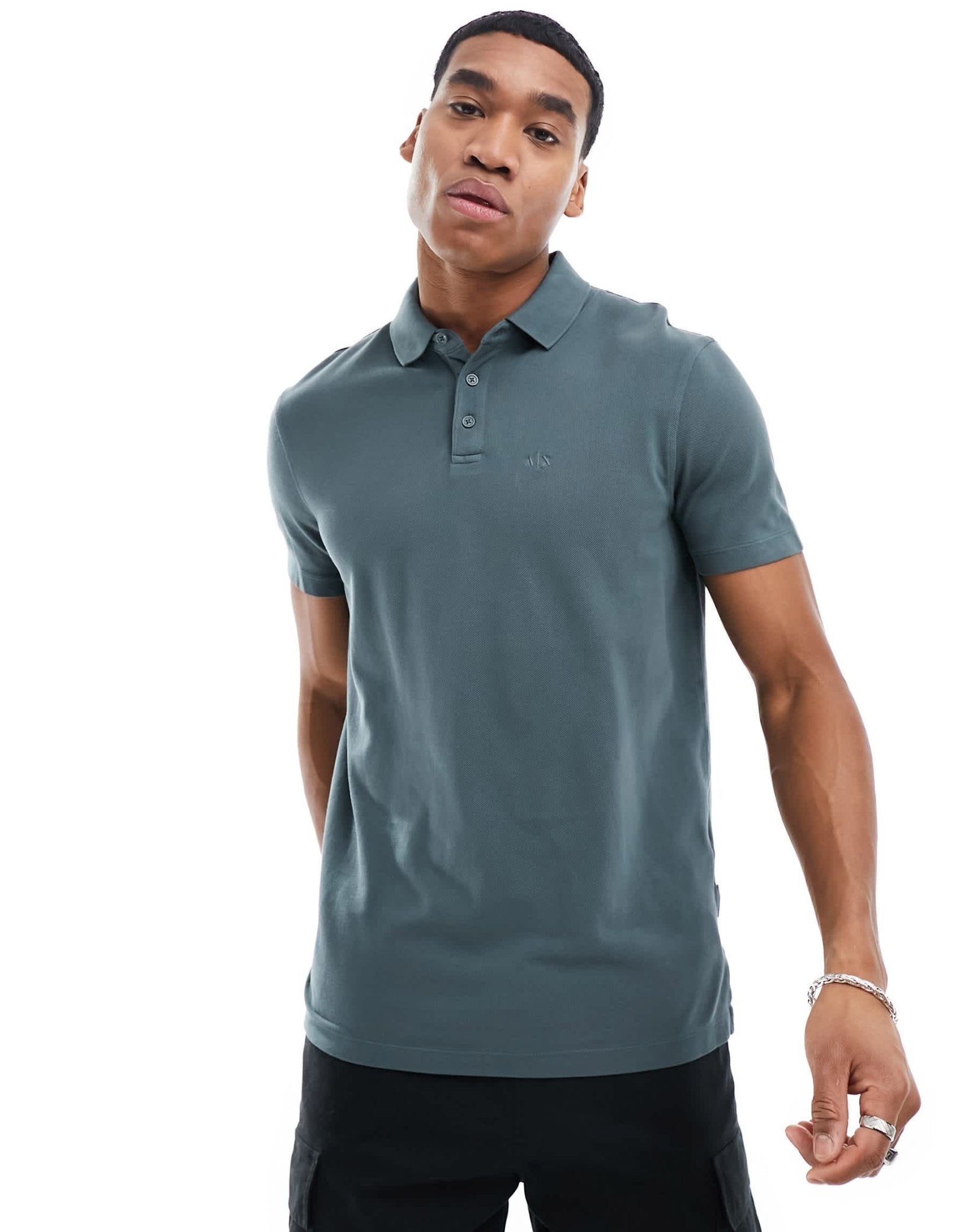 Armani Exchange tonal logo regular fit polo in charcoal - ASOS Sample Sale EU Store