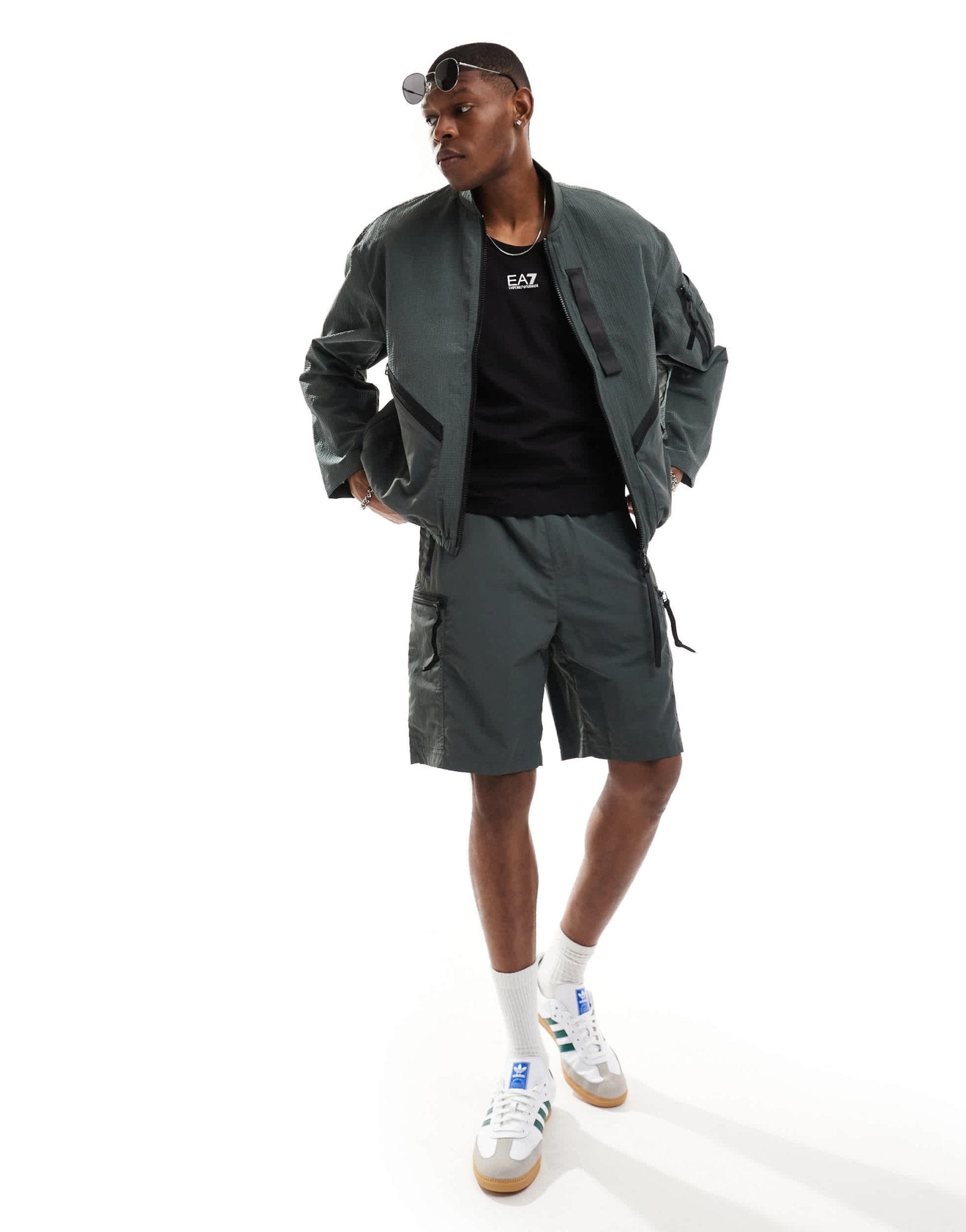 Armani Exchange tonal taping cargo shorts in charcoal CO - ORD - ASOS Sample Sale EU Store
