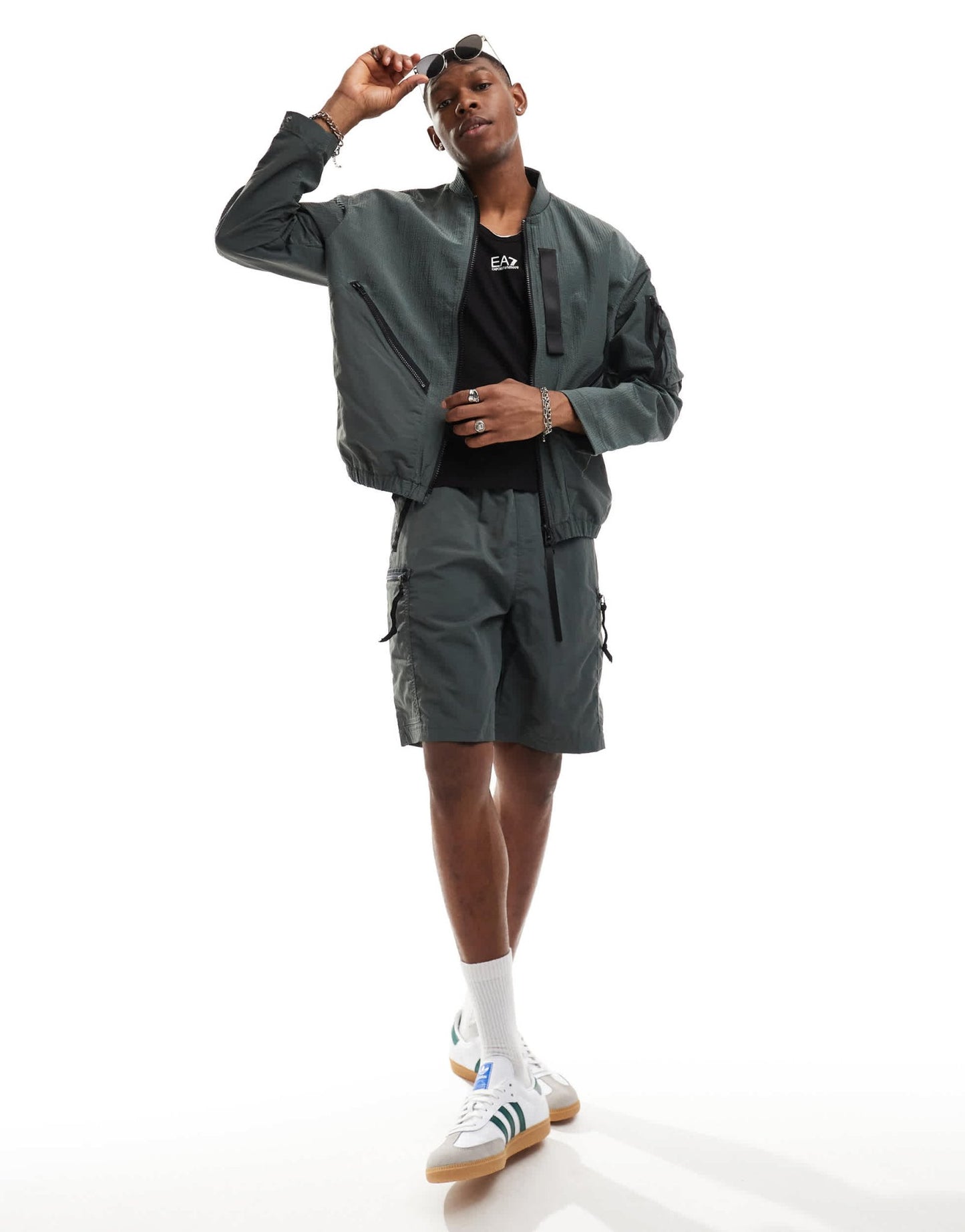 Armani Exchange tonal taping harrington jacket in charcoal CO - ORD - ASOS Sample Sale EU Store