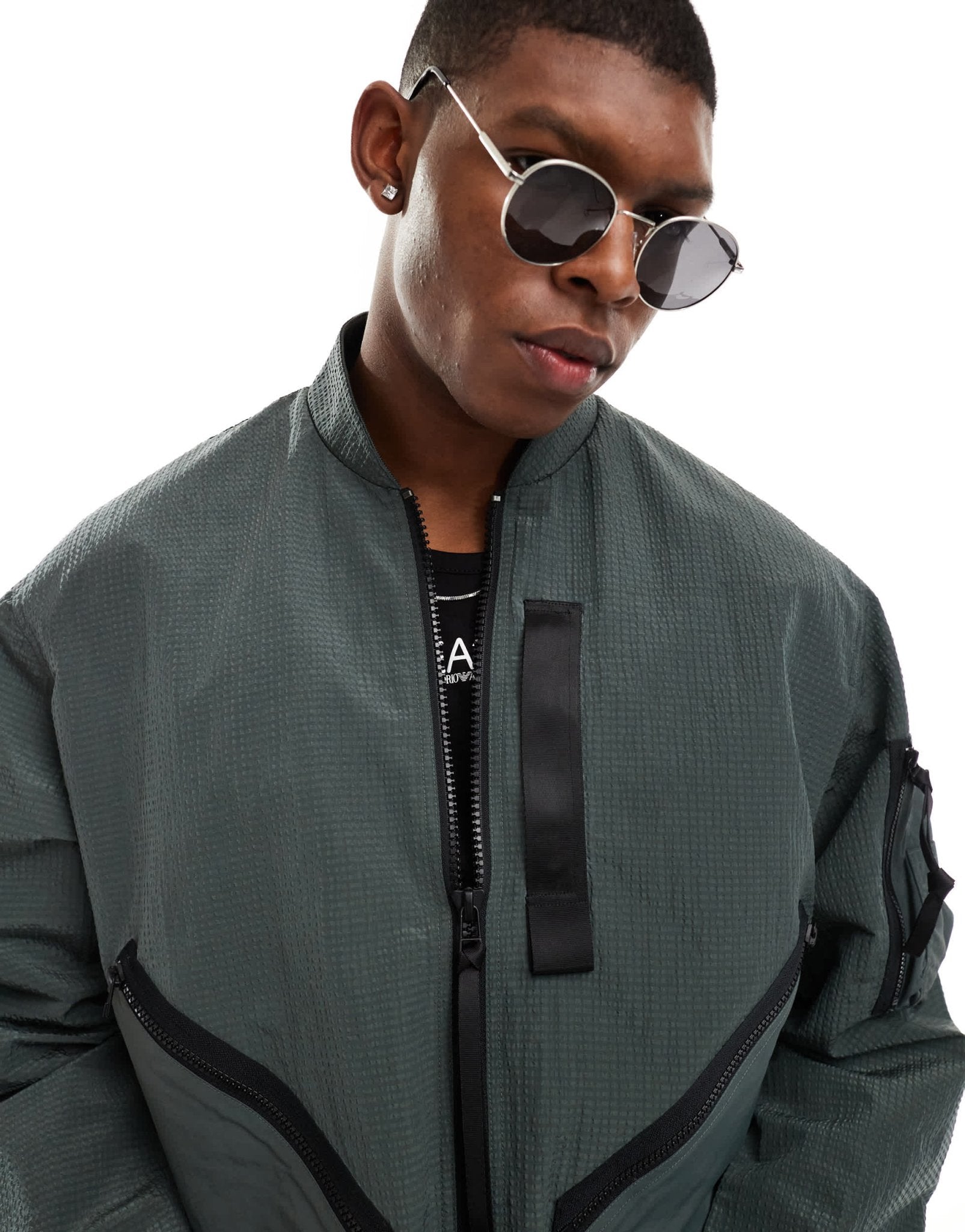 Armani Exchange tonal taping harrington jacket in charcoal CO - ORD - ASOS Sample Sale EU Store