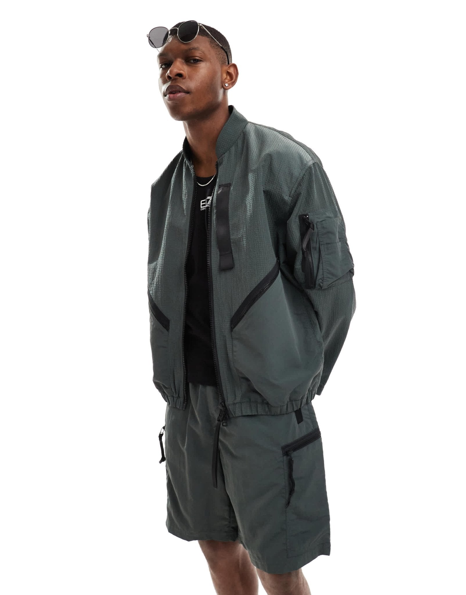 Armani Exchange tonal taping harrington jacket in charcoal CO - ORD - ASOS Sample Sale EU Store