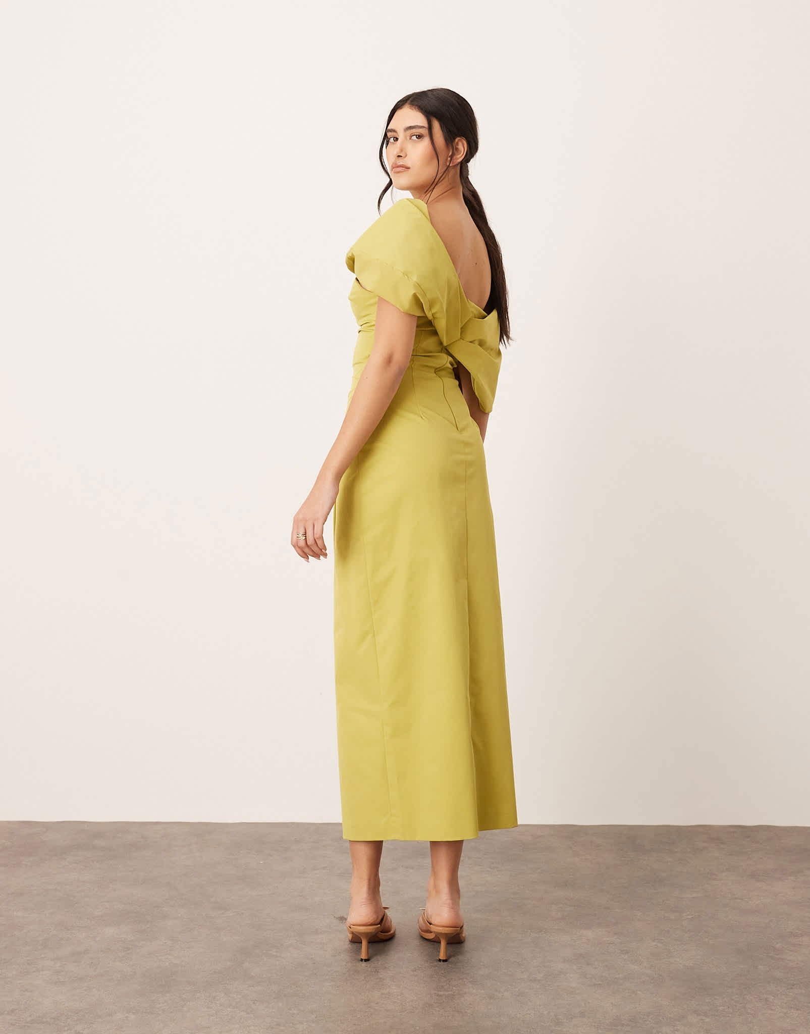 ARRANGE bardot pleat maxi dress with wrap detail in chartreuse - ASOS Sample Sale EU Store