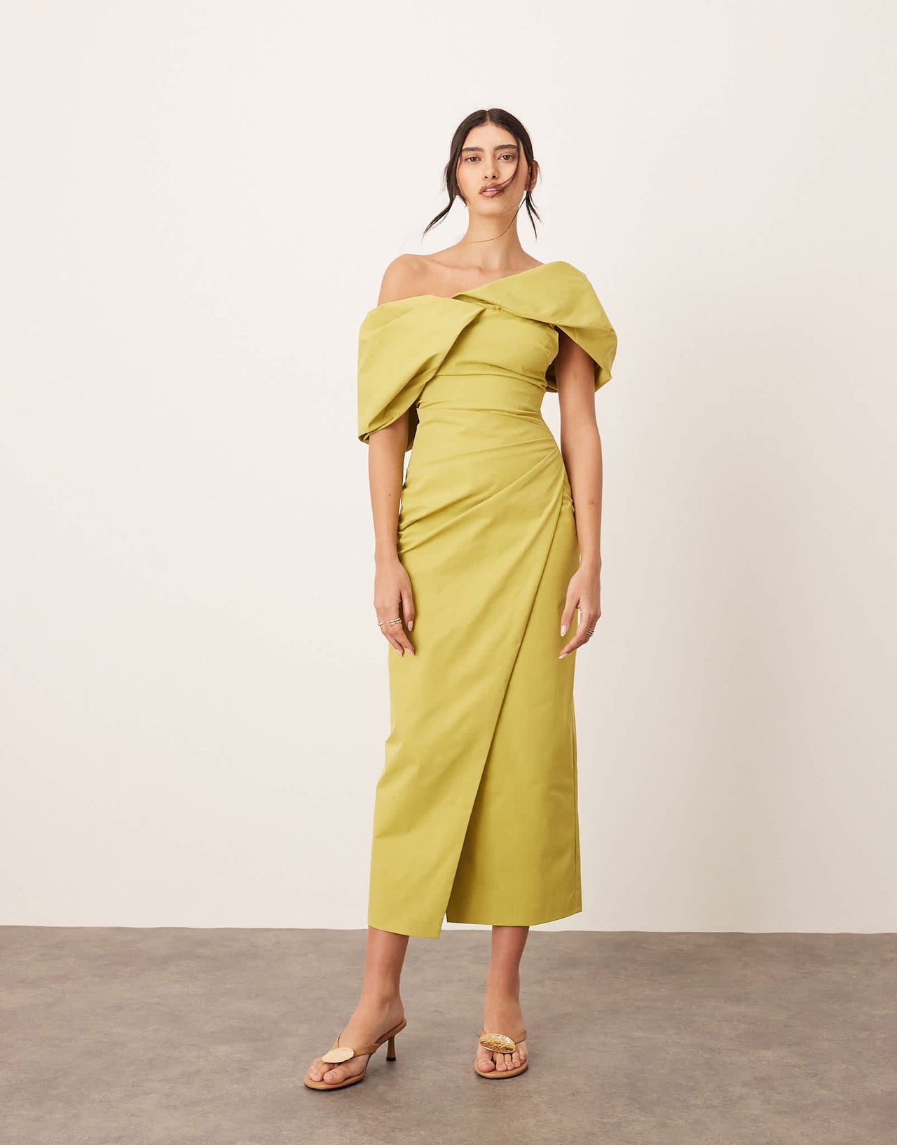 ARRANGE bardot pleat maxi dress with wrap detail in chartreuse - ASOS Sample Sale EU Store