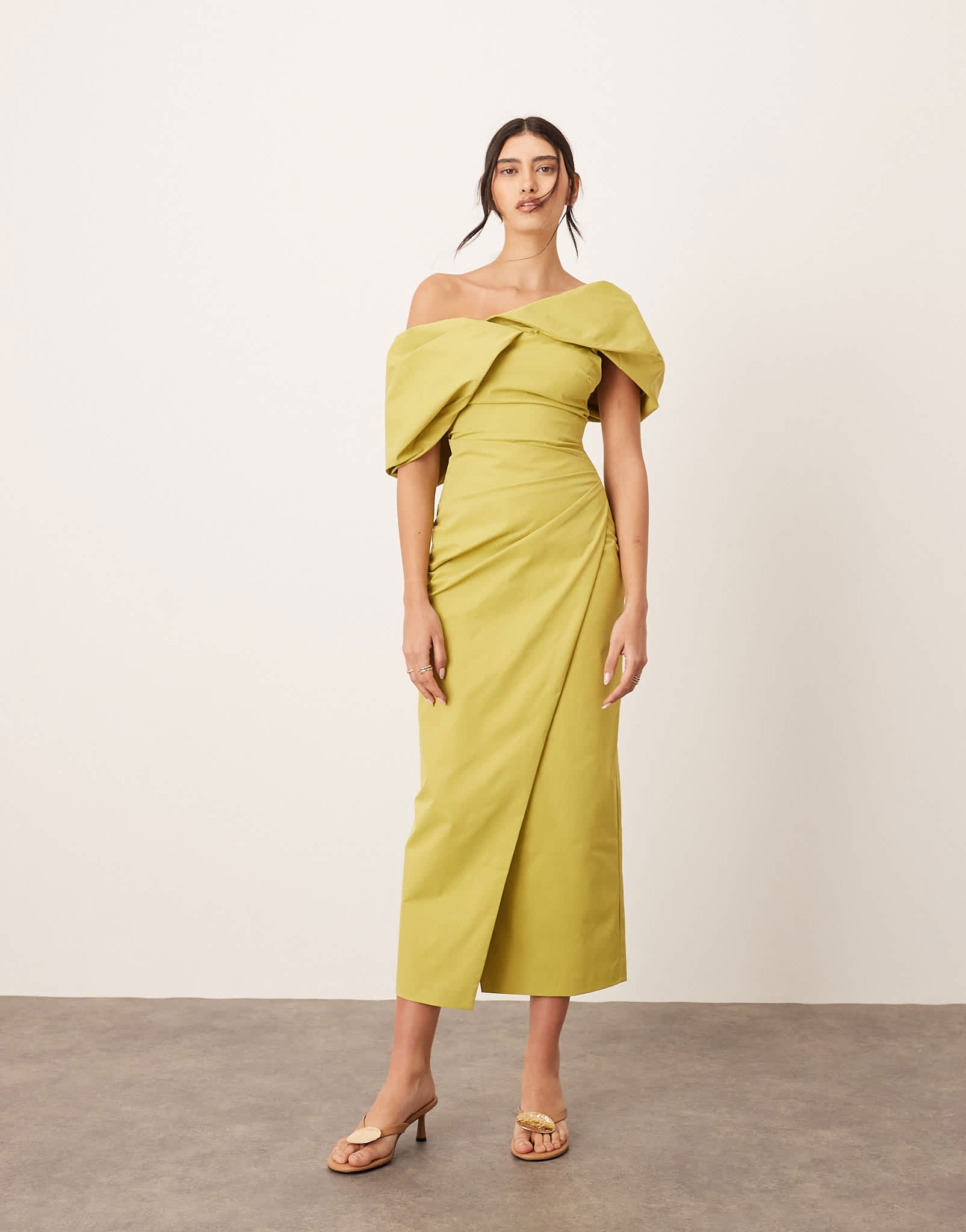 ARRANGE bardot pleat maxi dress with wrap detail in chartreuse - ASOS Sample Sale EU Store