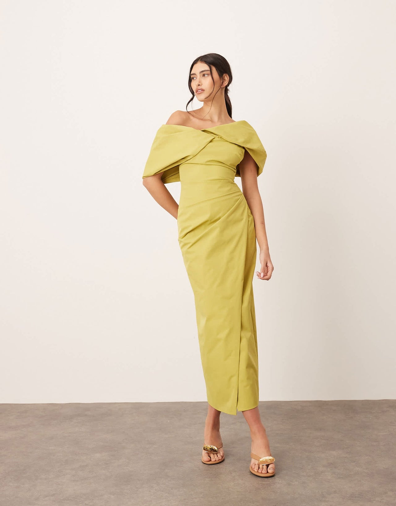 ARRANGE bardot pleat maxi dress with wrap detail in chartreuse - ASOS Sample Sale EU Store