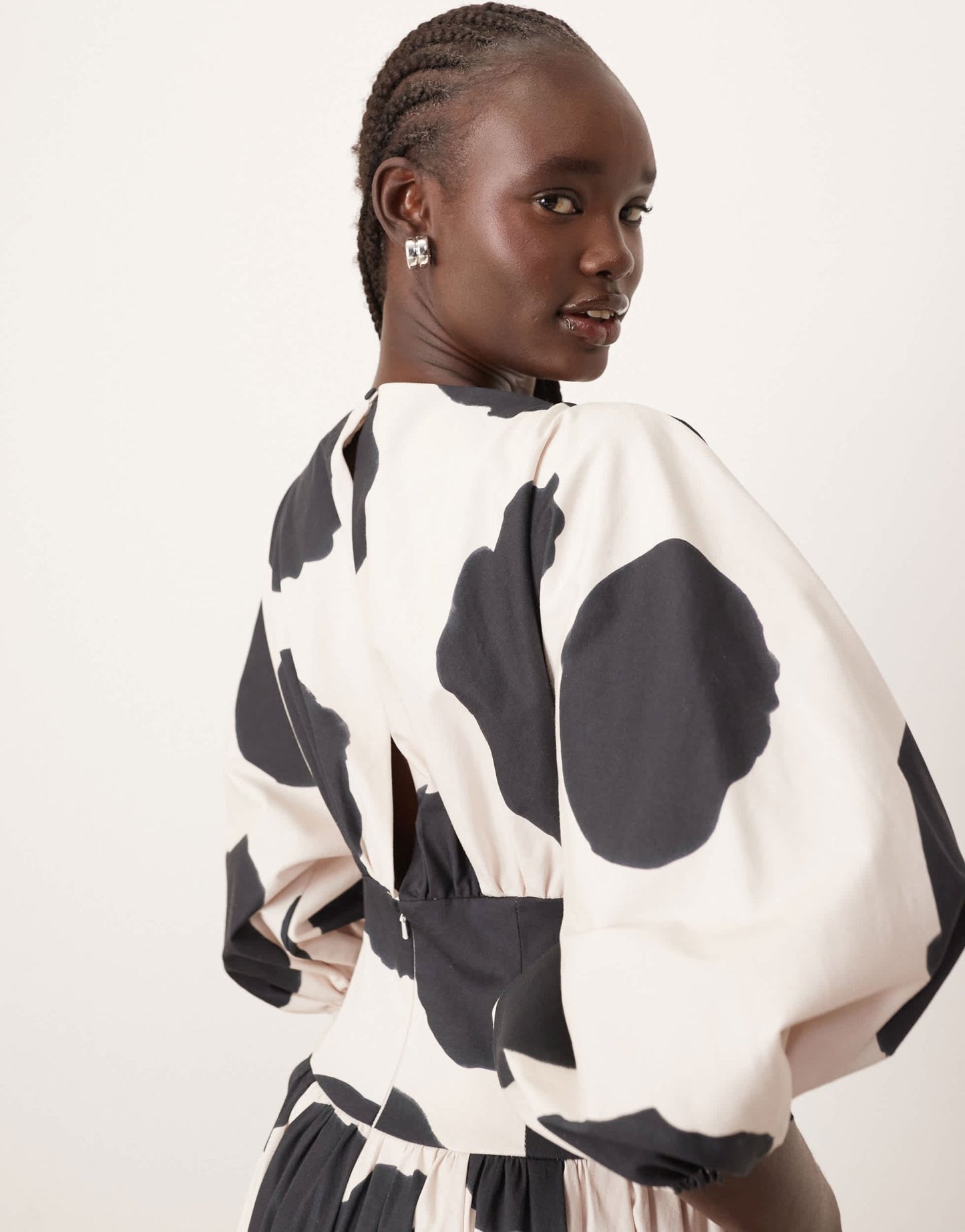 ARRANGE cotton cinched waist midi dress with balloon sleeve in bold spot - ASOS Sample Sale EU Store
