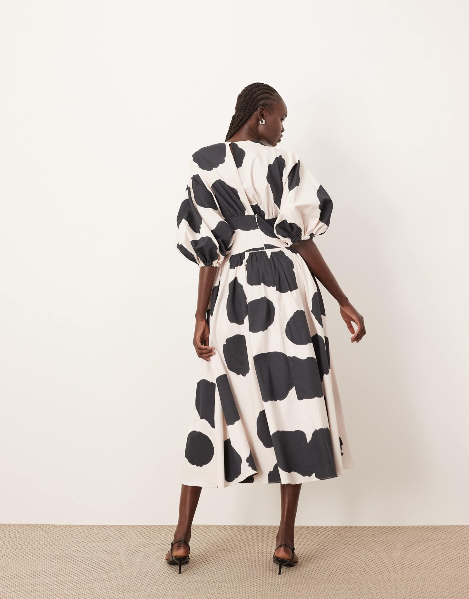 ARRANGE cotton cinched waist midi dress with balloon sleeve in bold spot - ASOS Sample Sale EU Store