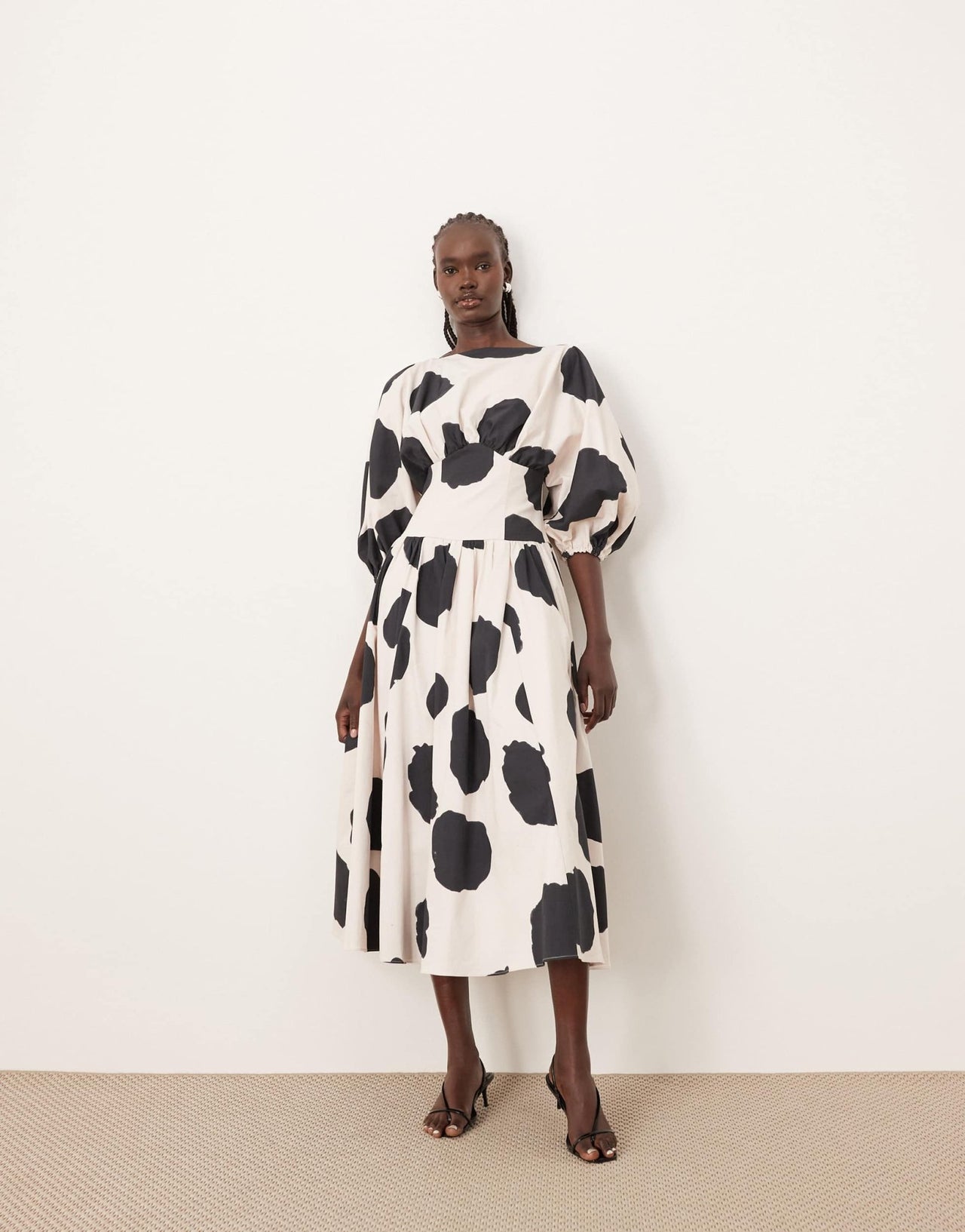 ARRANGE cotton cinched waist midi dress with balloon sleeve in bold spot - ASOS Sample Sale EU Store