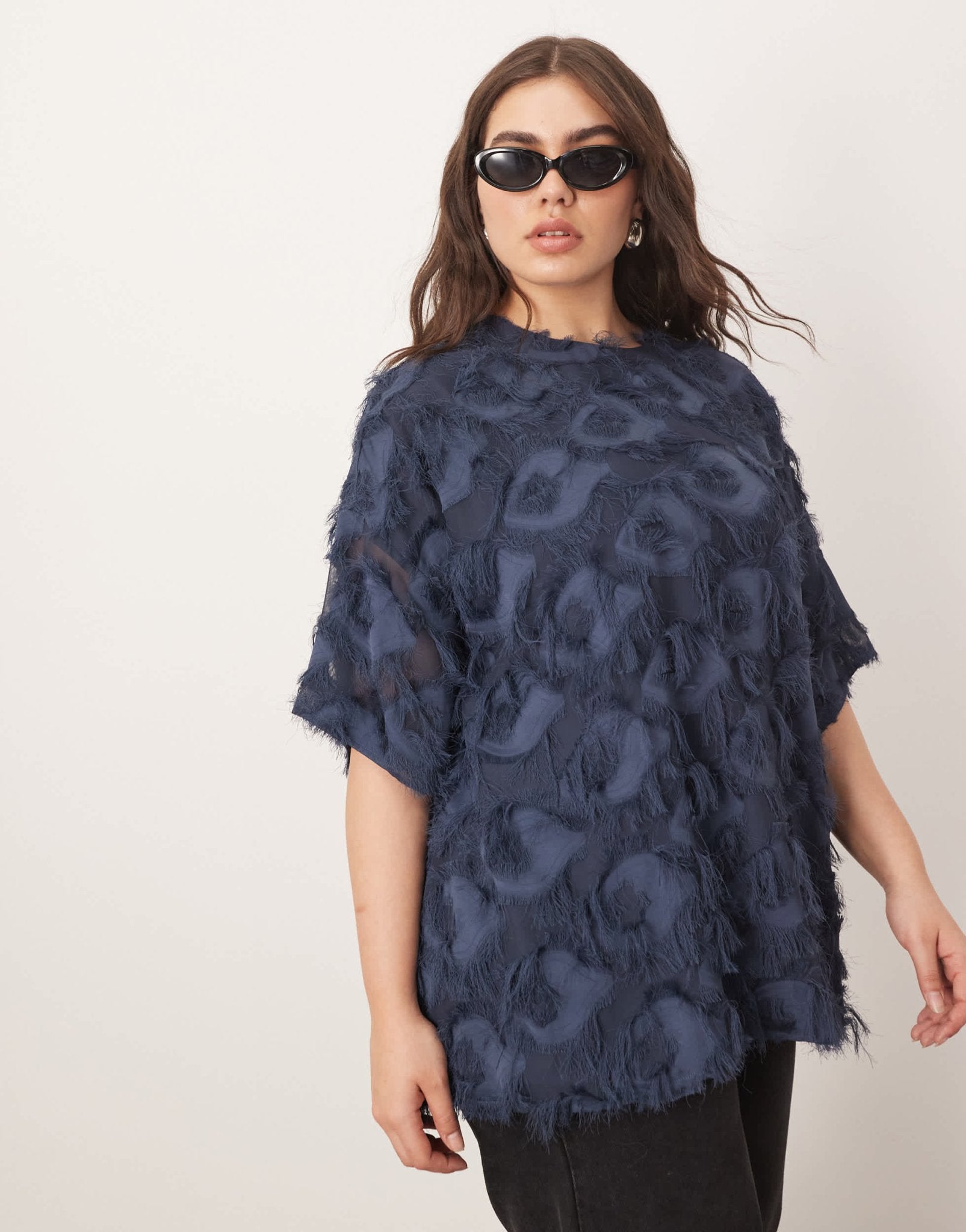 ARRANGE Curve woven textured oversized t-shirt in blue - ASOS Sample Sale EU Store