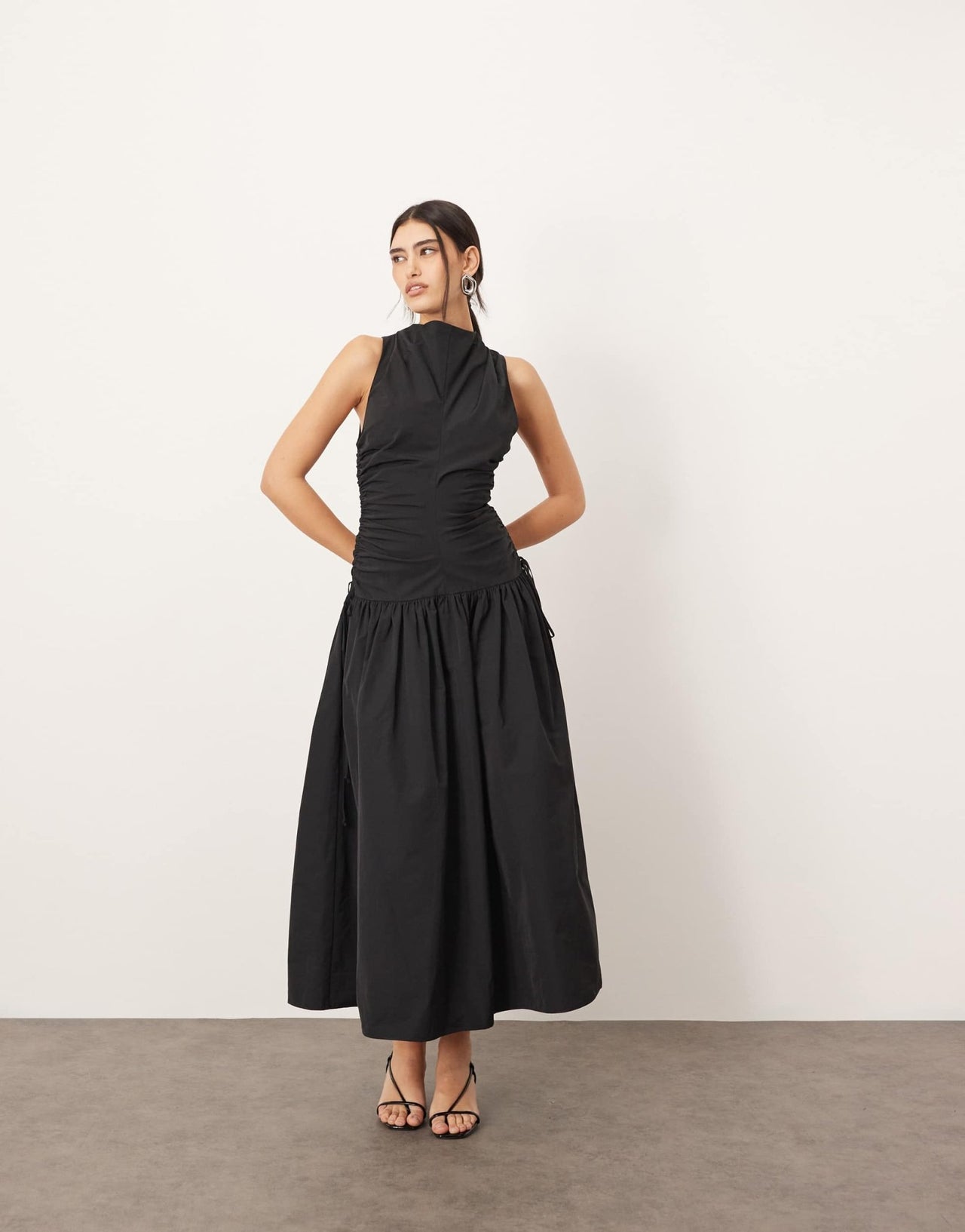 ARRANGE drop waist ruched detail funnel neck maxi dress in black - ASOS Sample Sale EU Store