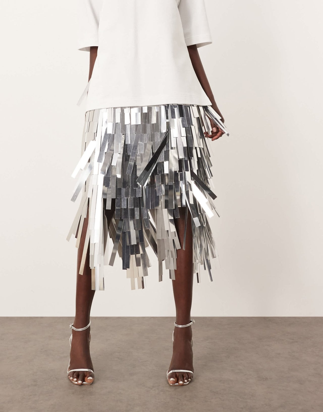 ARRANGE jumbo shard sequin fringe hem midi skirt in silver - ASOS Sample Sale EU Store