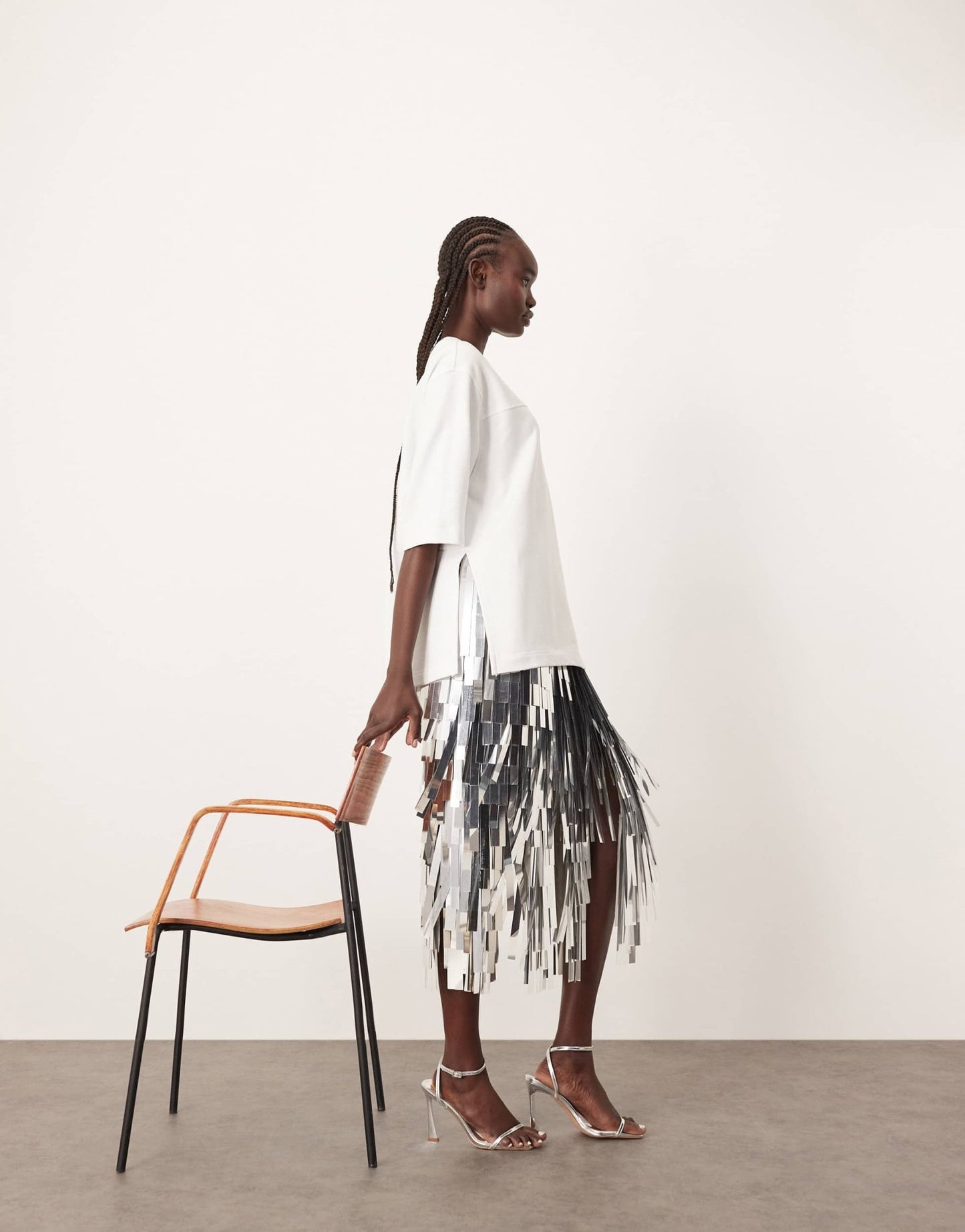 ARRANGE jumbo shard sequin fringe hem midi skirt in silver - ASOS Sample Sale EU Store