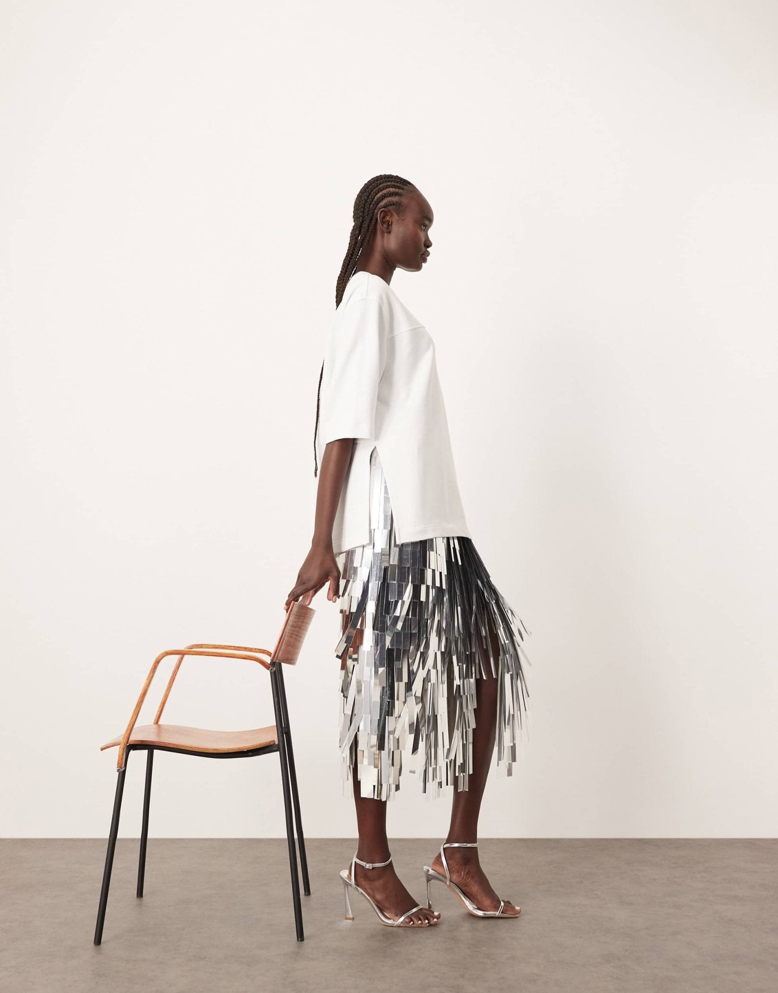 ARRANGE jumbo shard sequin fringe hem midi skirt in silver - ASOS Sample Sale EU Store