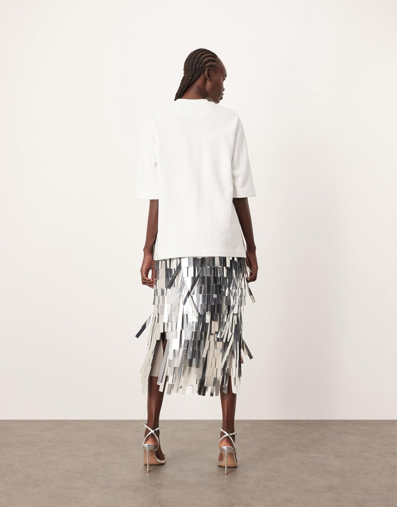 ARRANGE jumbo shard sequin fringe hem midi skirt in silver - ASOS Sample Sale EU Store