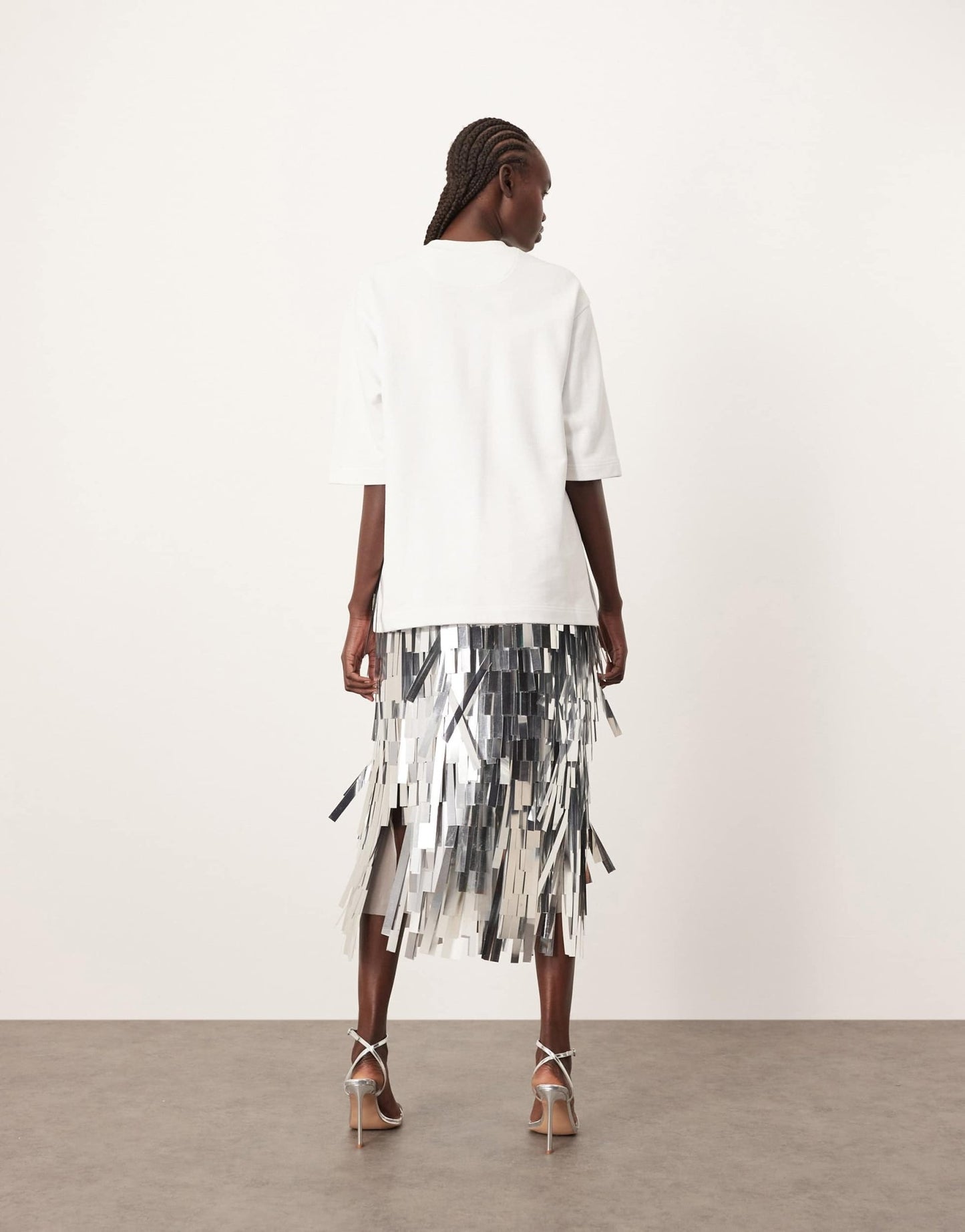 ARRANGE jumbo shard sequin fringe hem midi skirt in silver - ASOS Sample Sale EU Store