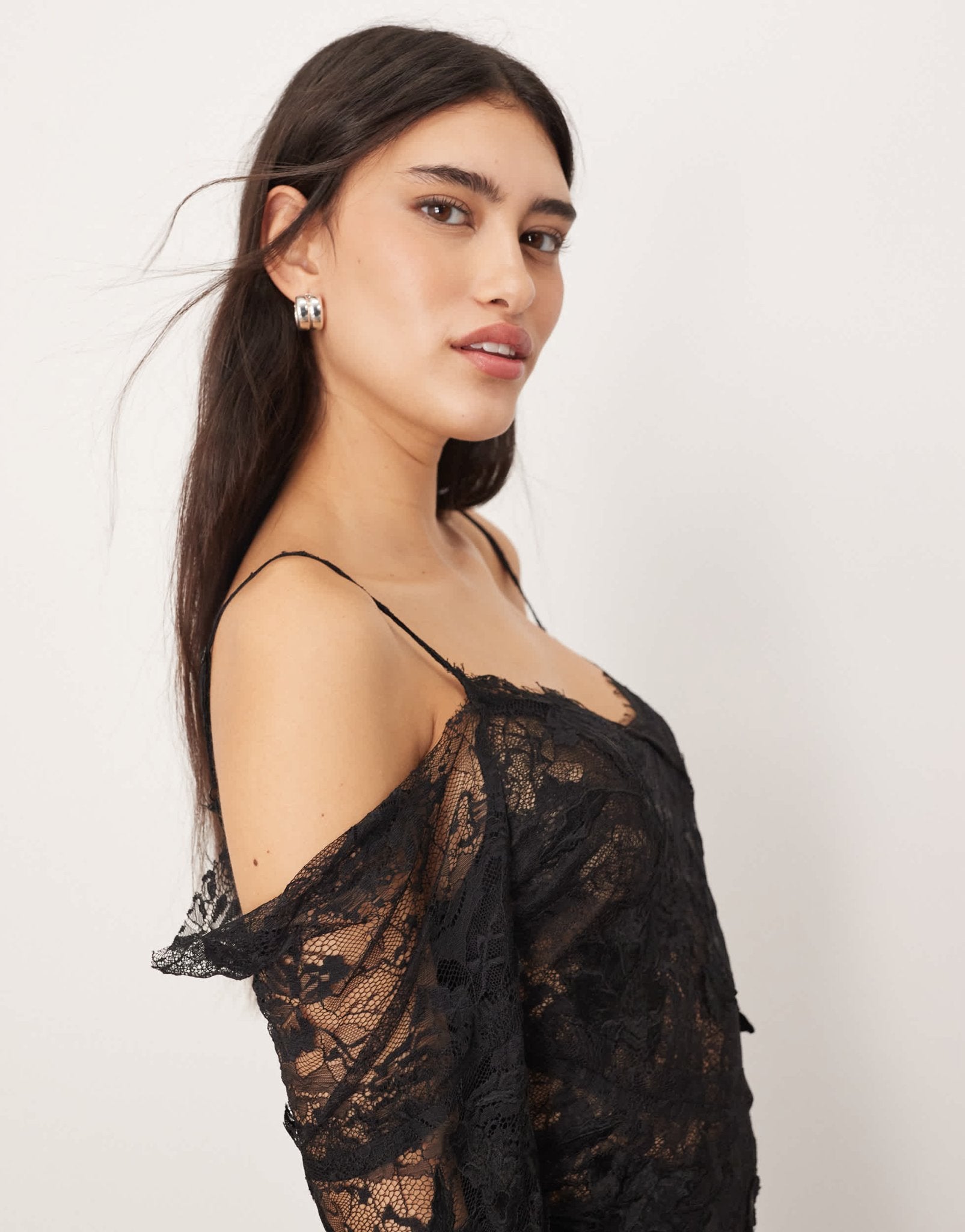 ARRANGE lace embroidered cold shoulder maxi dress with split in black - ASOS Sample Sale EU Store