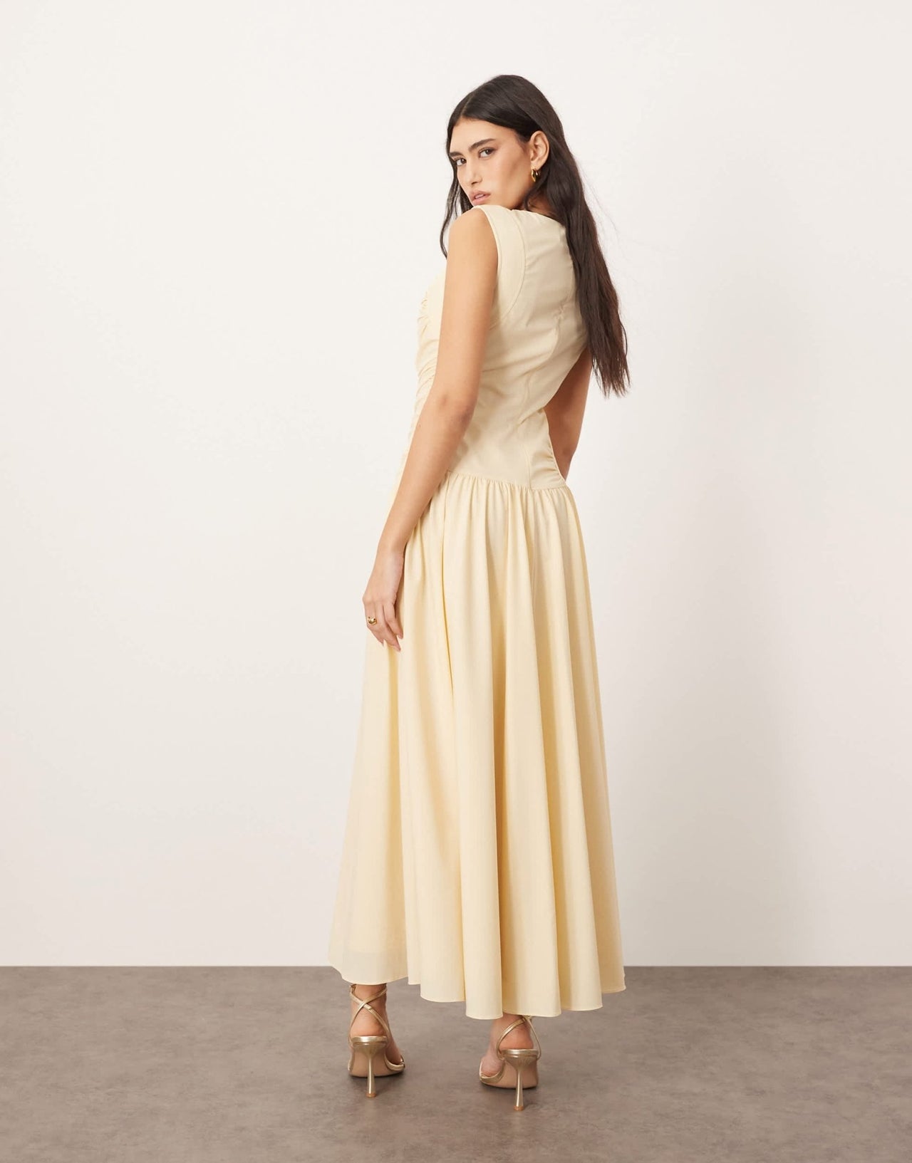 ARRANGE poplin ruched detail drop waist midi dress in buttermilk - ASOS Sample Sale EU Store