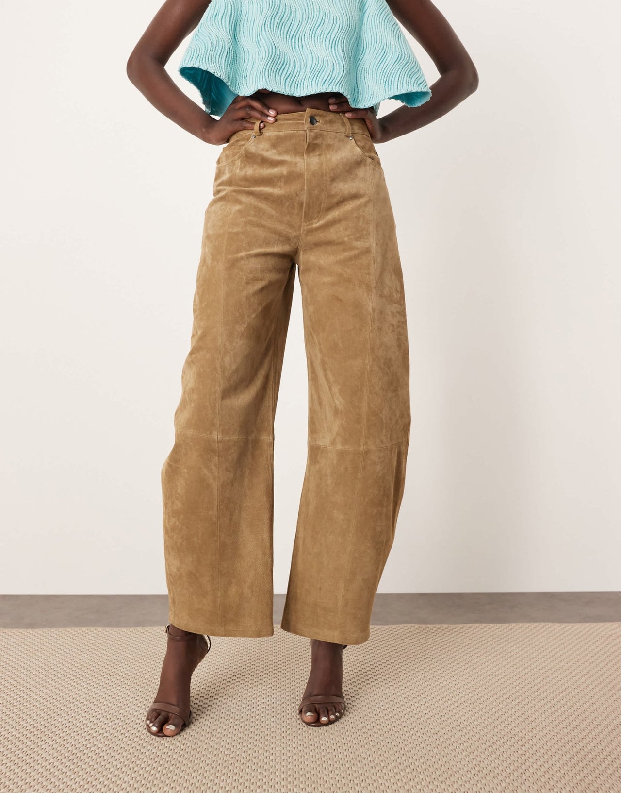 ARRANGE Sydney suede high waisted barrel trouser in tobacco - ASOS Sample Sale EU Store