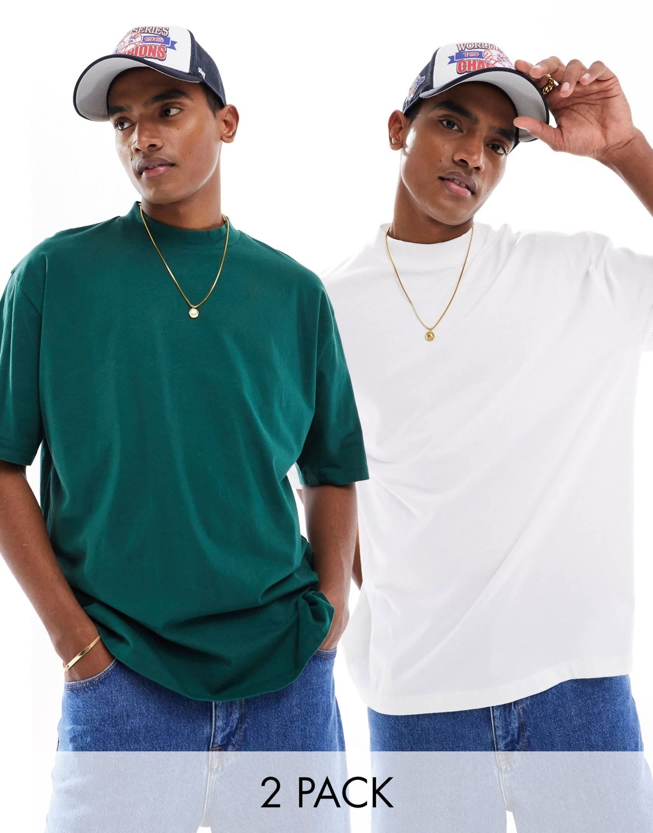 ASOS DESIGN 2 pack oversized high neck t-shirt in green and white - ASOS Sample Sale EU Store